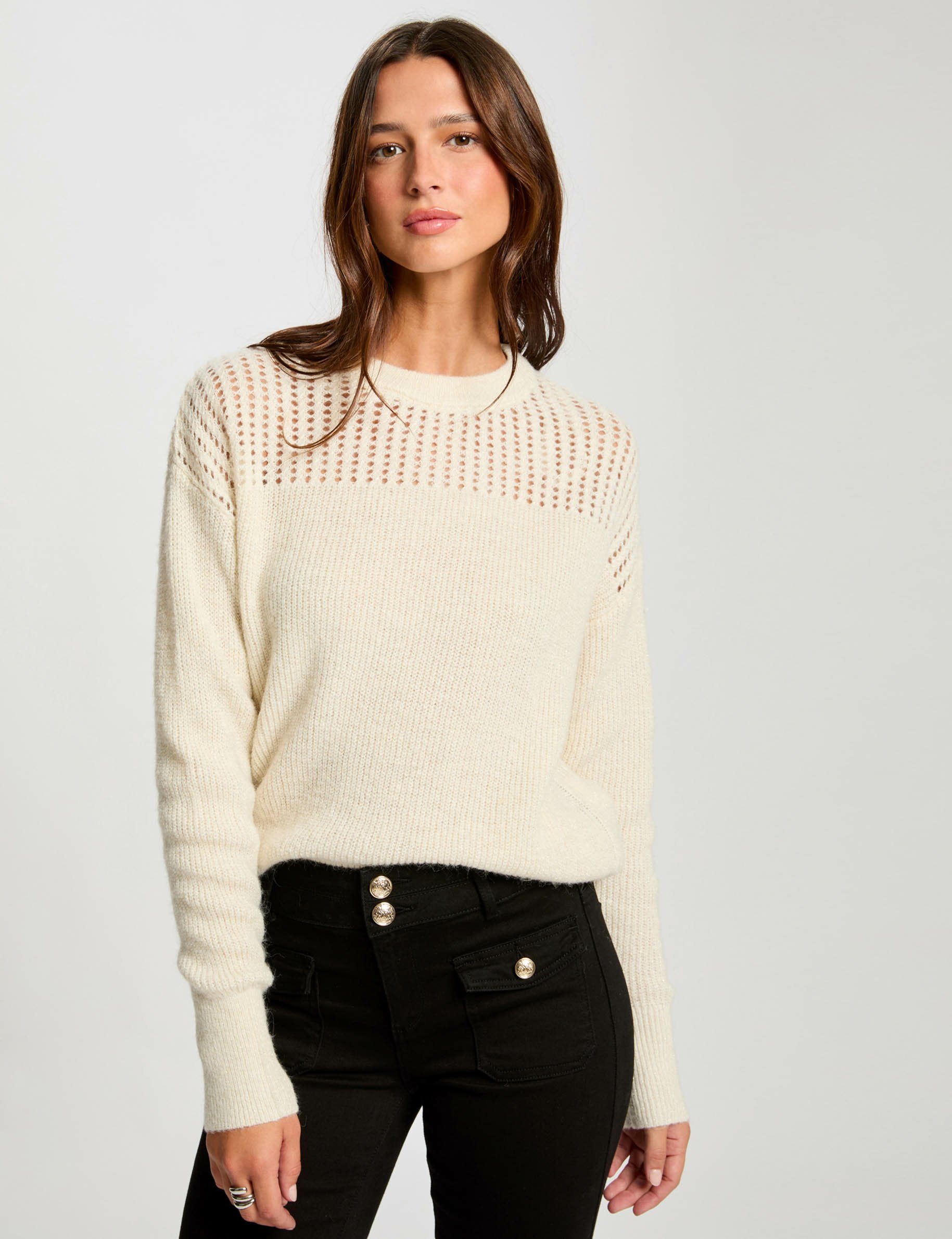 Jumper openwork details ivory women