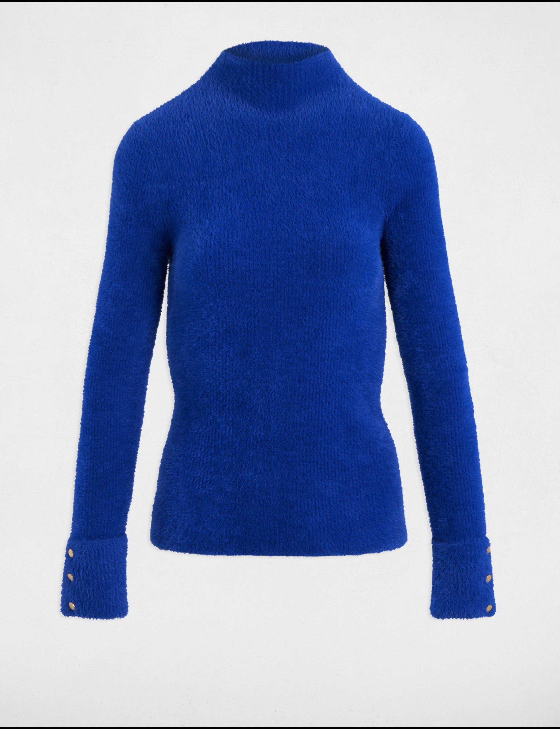 Long-sleeve fuzzy knit sweater blue women