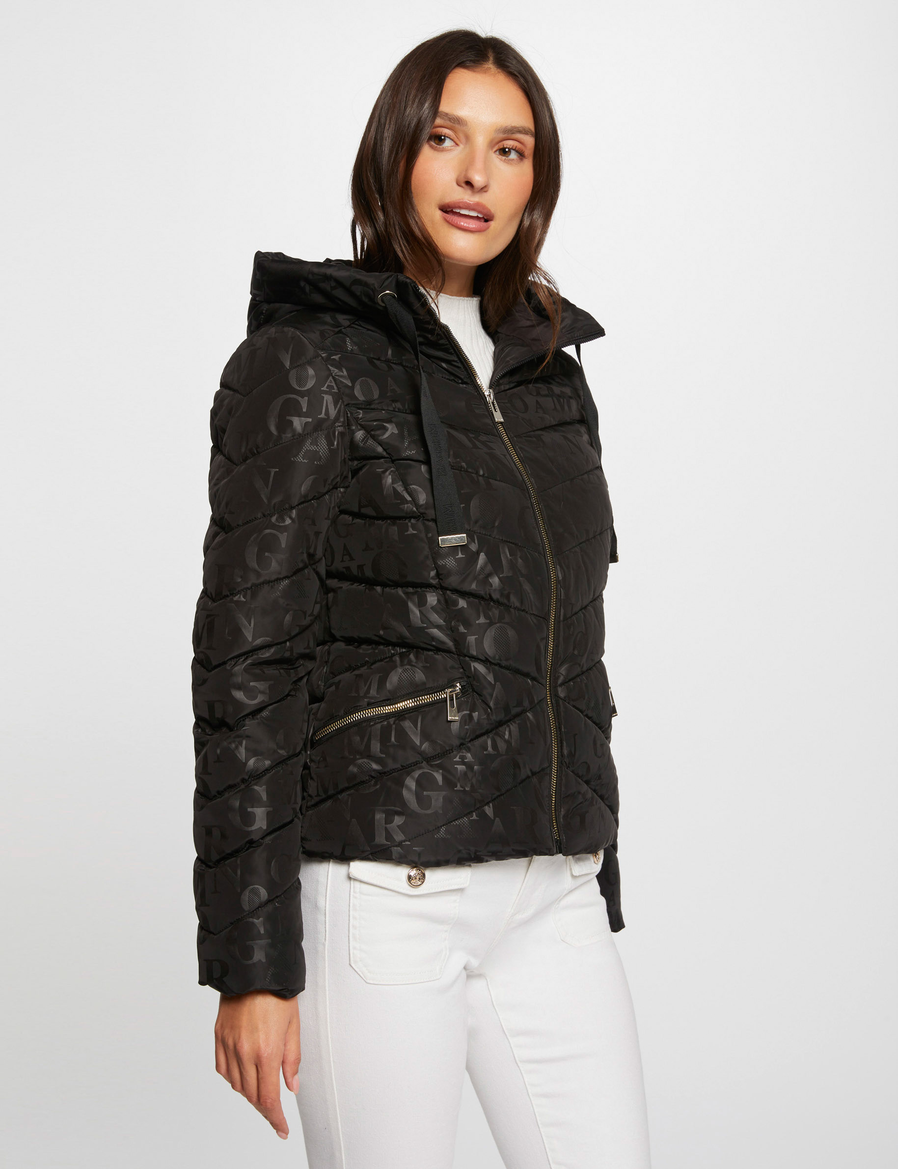 Padded jacket monogram print black women