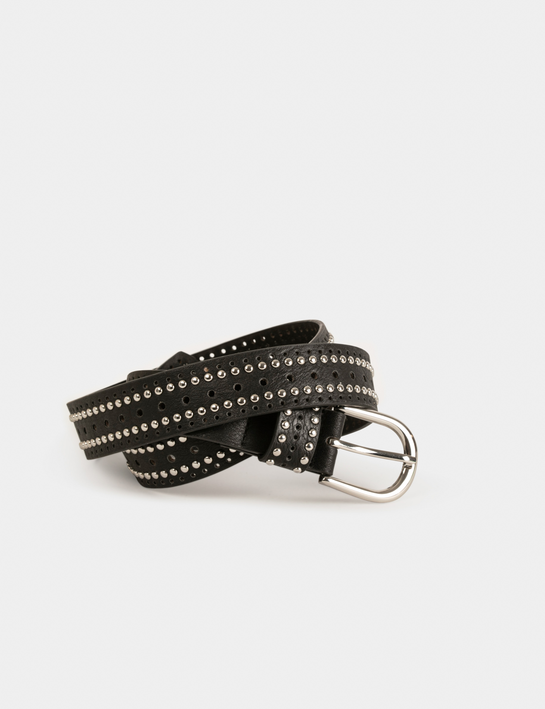 Belt with studs and perforations black ladies' | Morgan