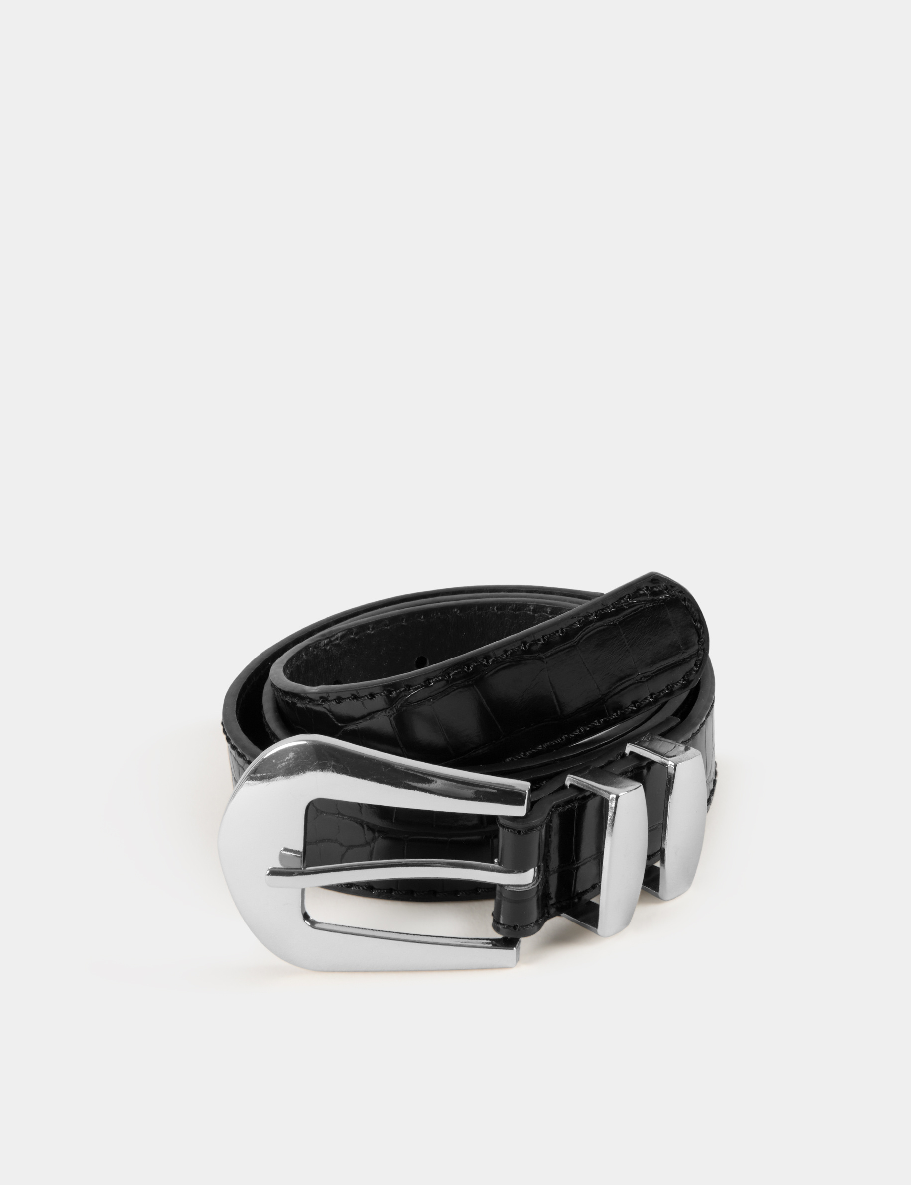 Croc belt with twin keepers black ladies'