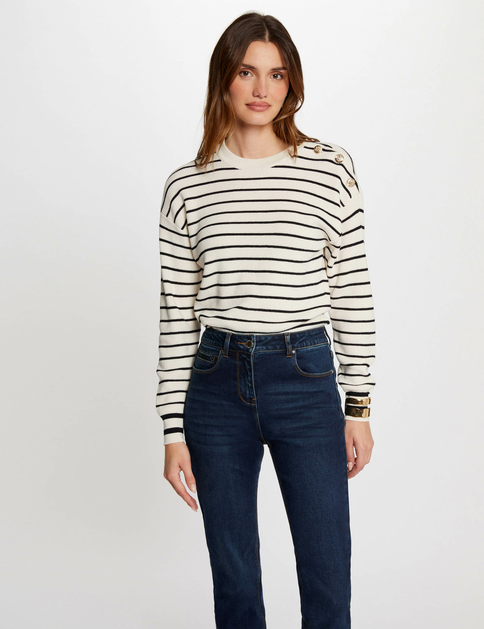 Long-sleeved striped jumper ivory women