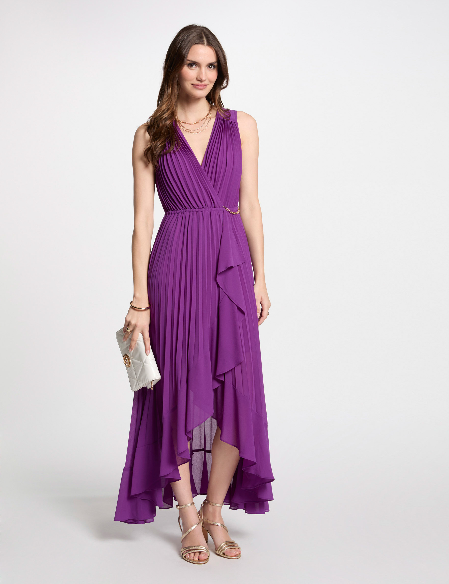 Pleated loose maxi dress purple women