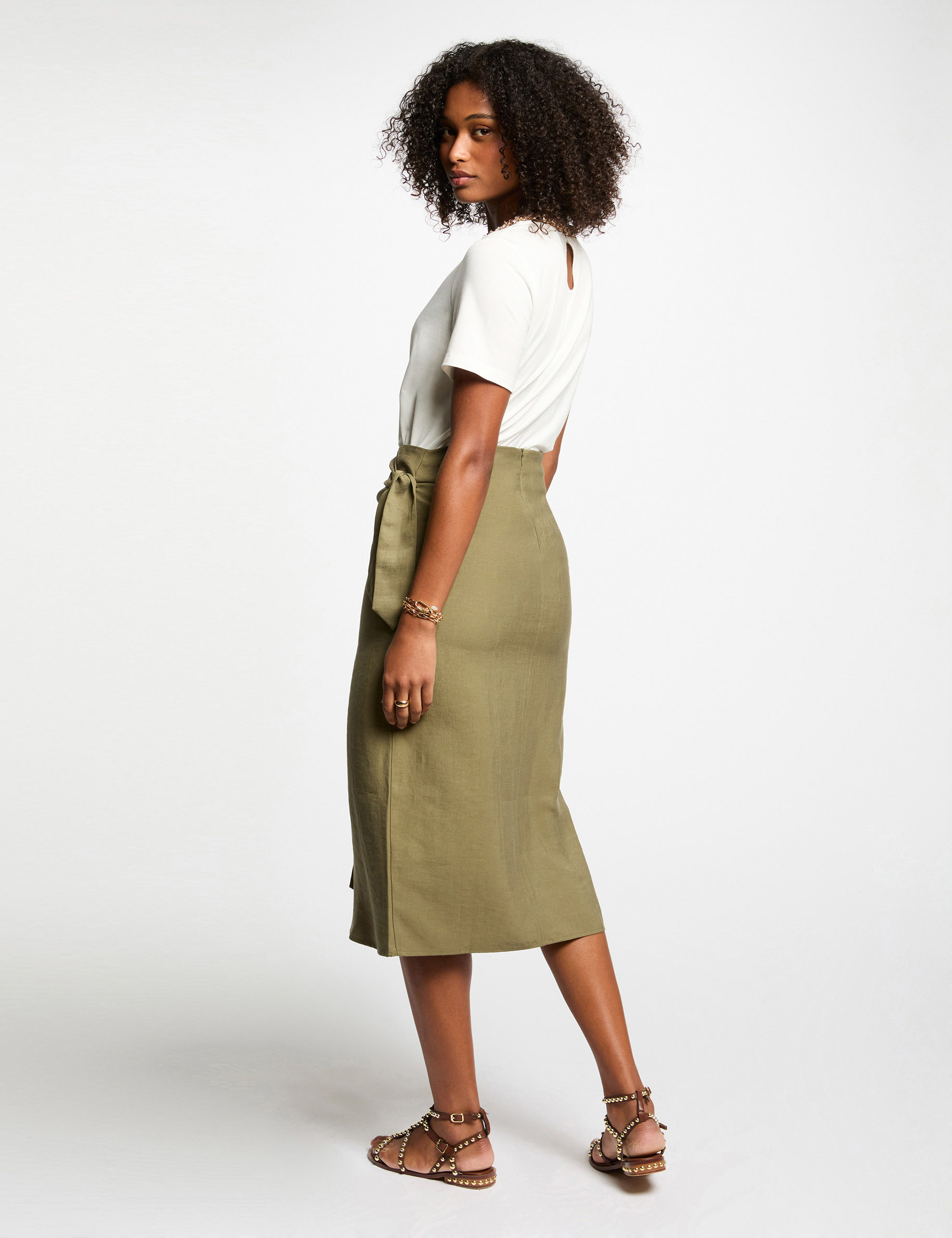 Midi wrap skirt khaki green women