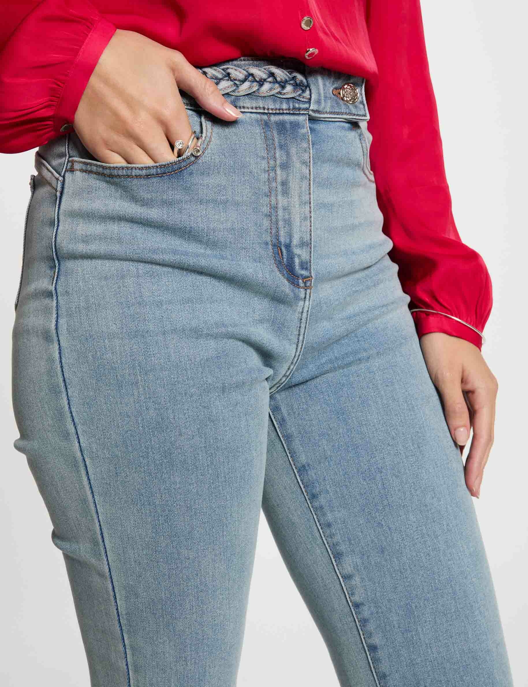 Straight jeans with braided details bleach denim women