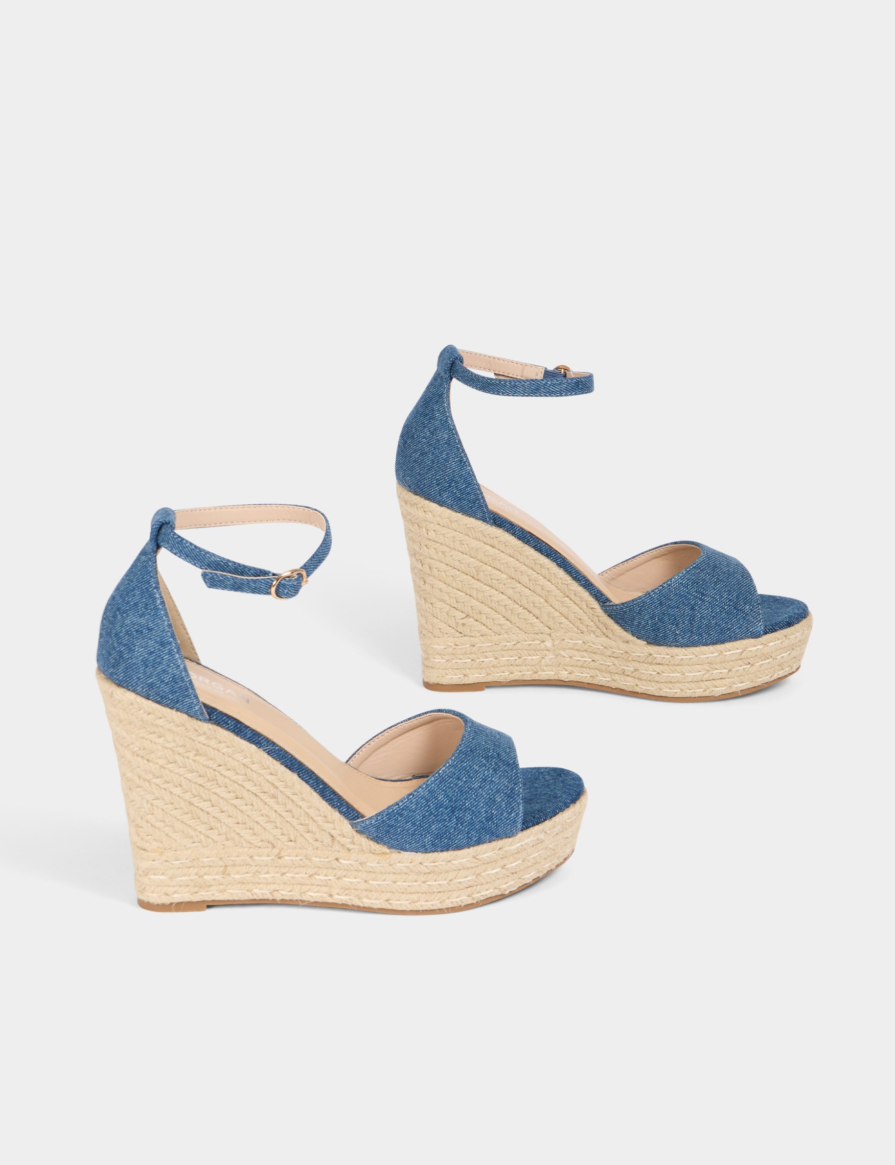 Denim sandals wedge heels raw denim women