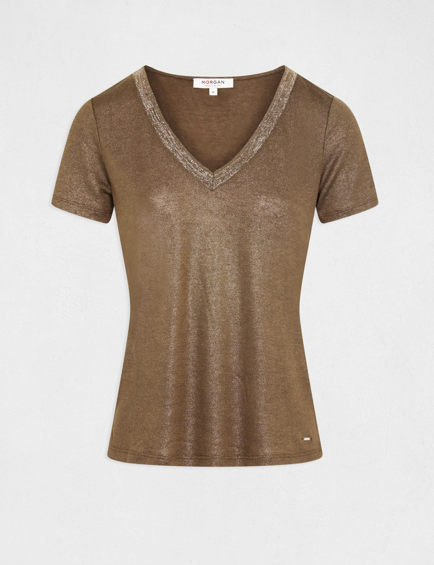 Short-sleeved t-shirt metallised threads mid-green women