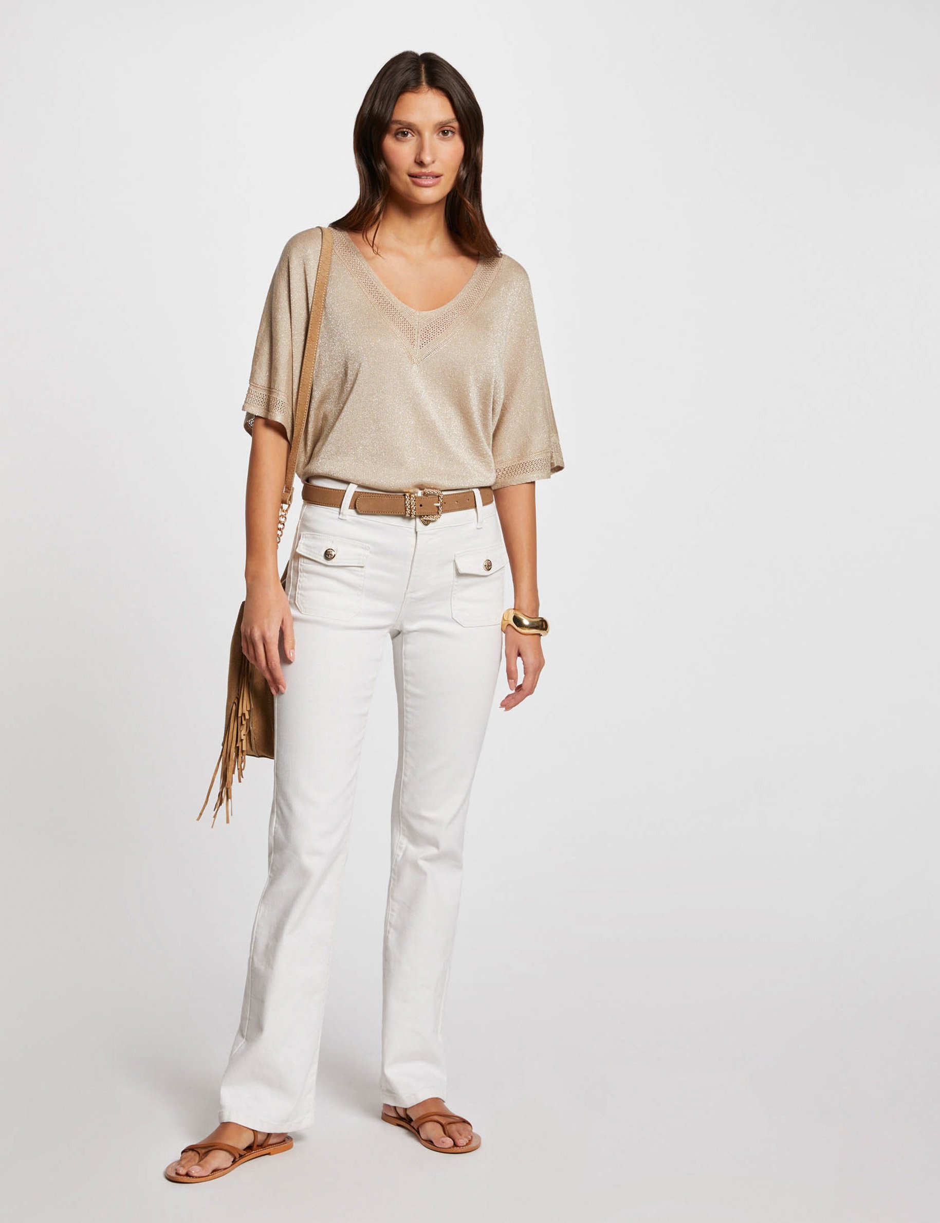 Jumper V-neck short sleeves sand women