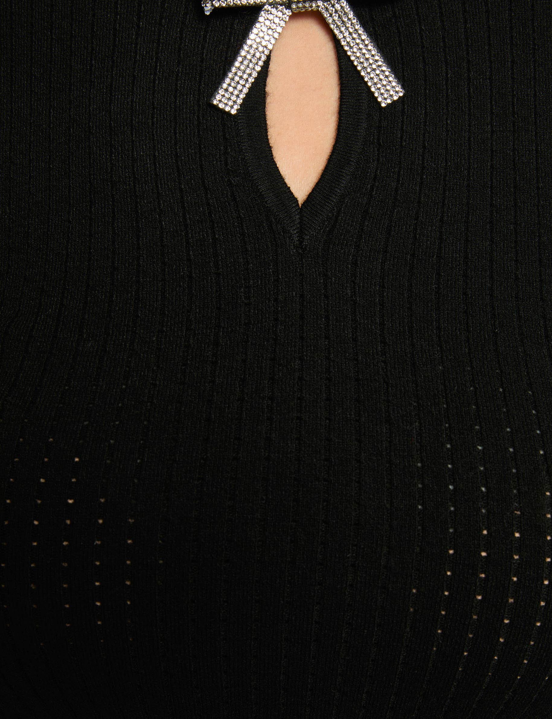 sweater with round neck and rhinestones black women null