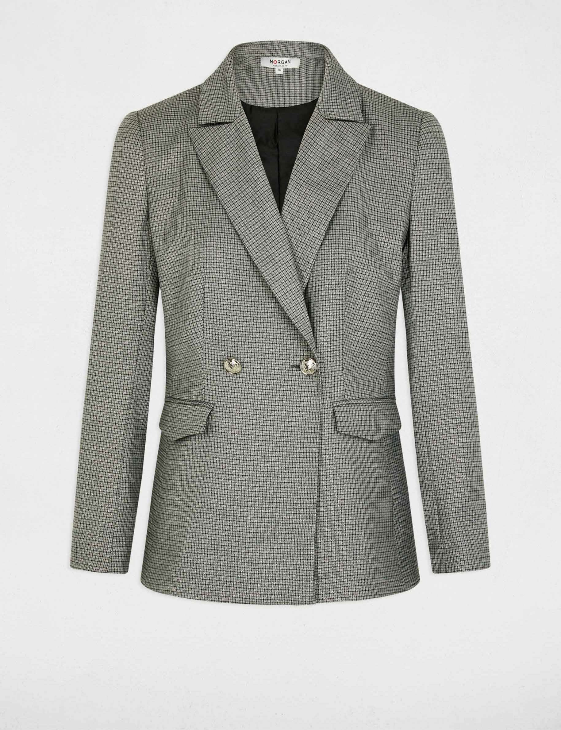 Checked waisted jacket mid-grey women