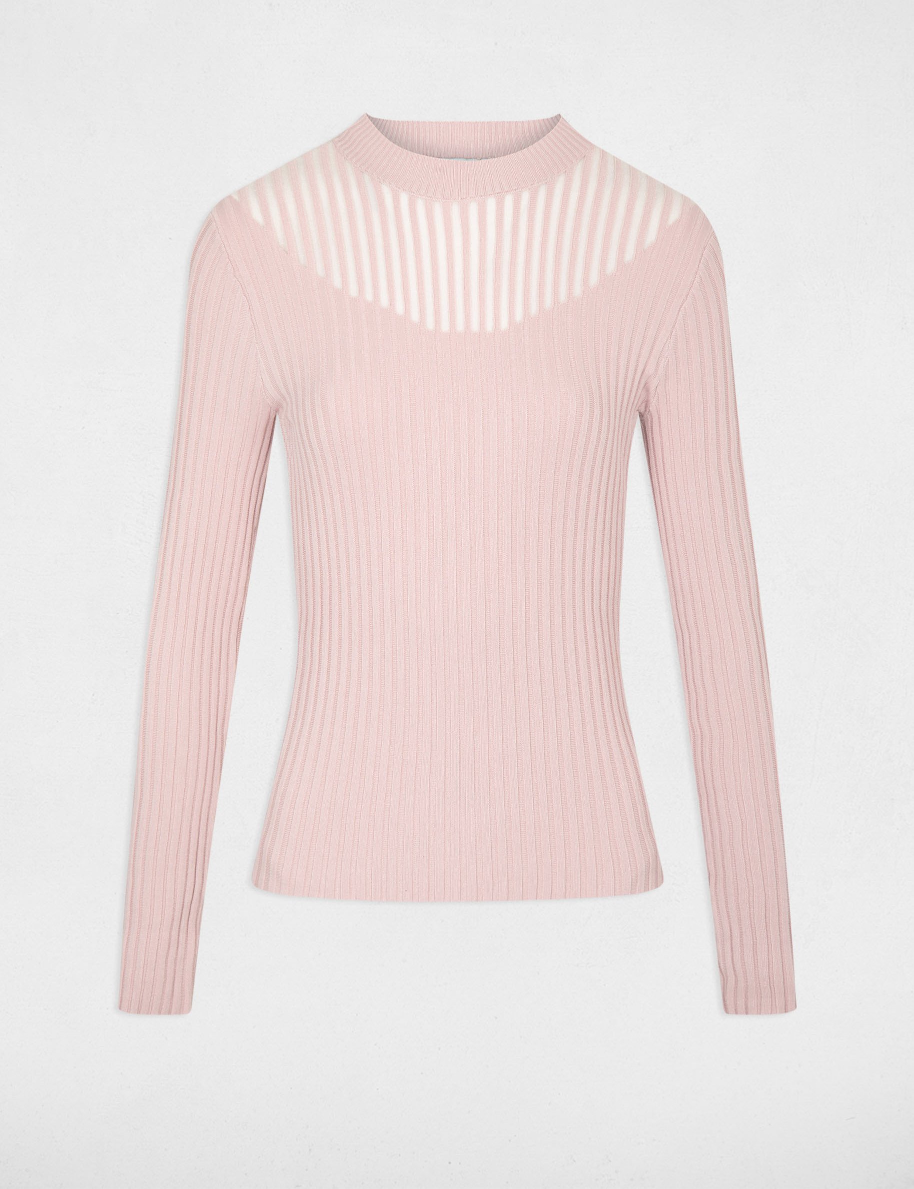 Long-sleeved jumper with high collar light pink women