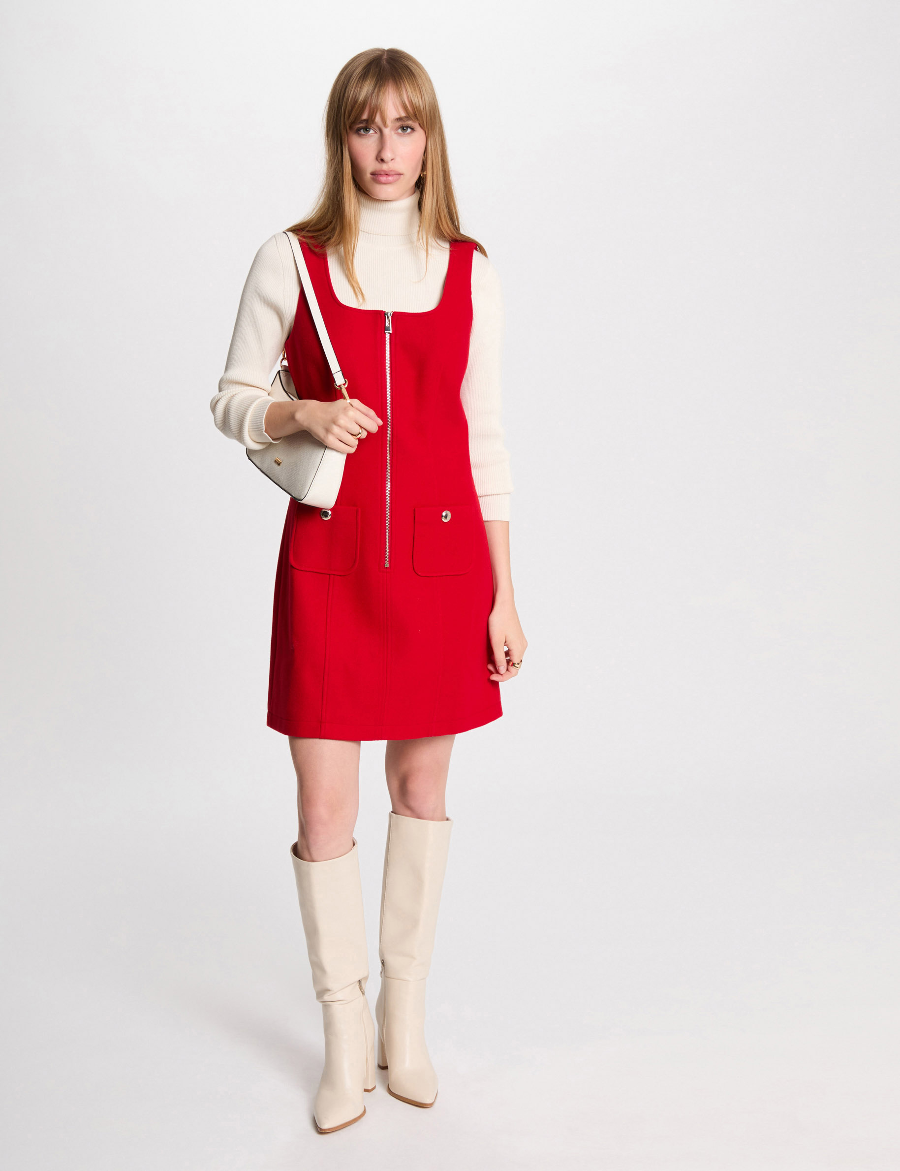 Mini zipped pinafore dress red women