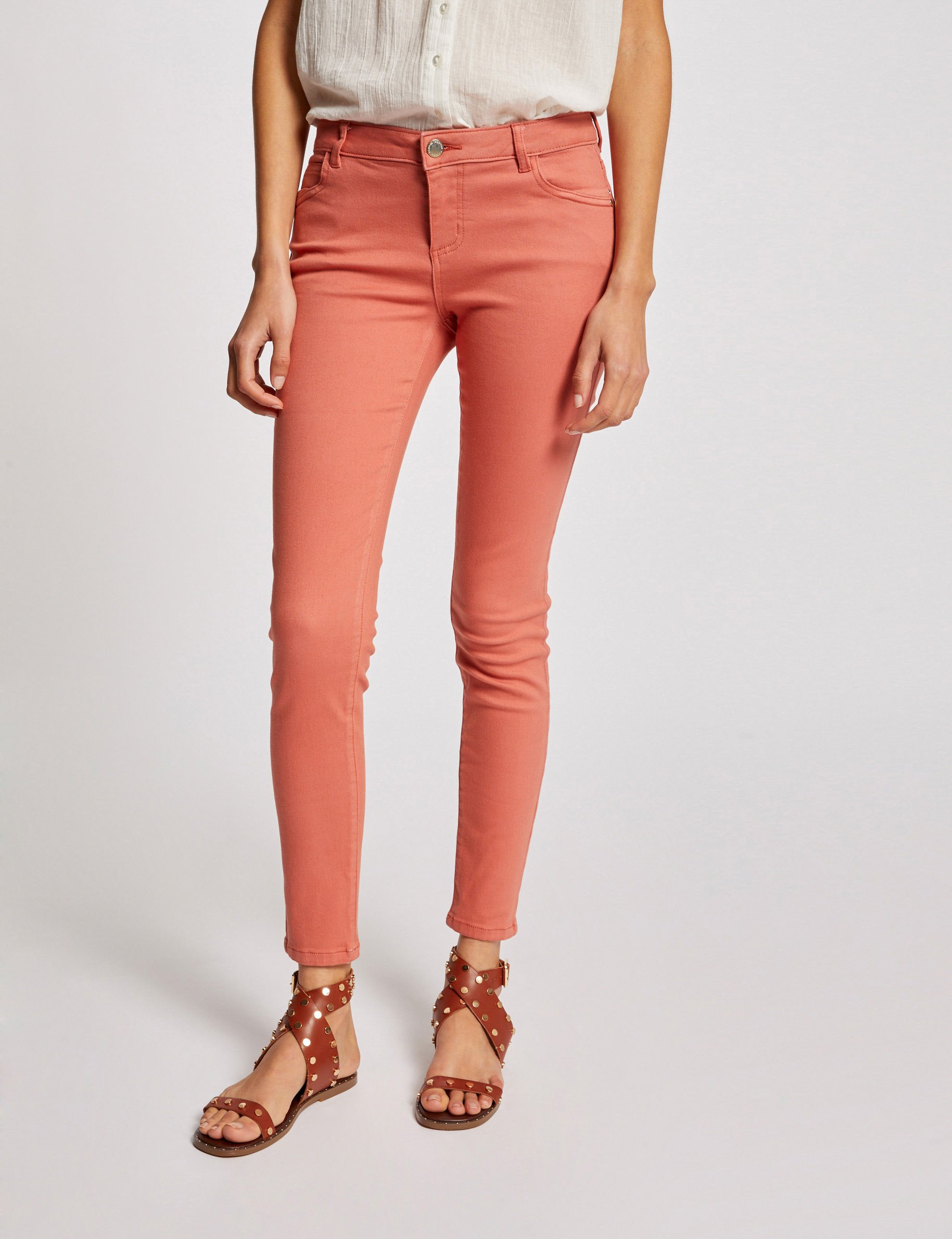 Low-waisted skinny jeans coral women