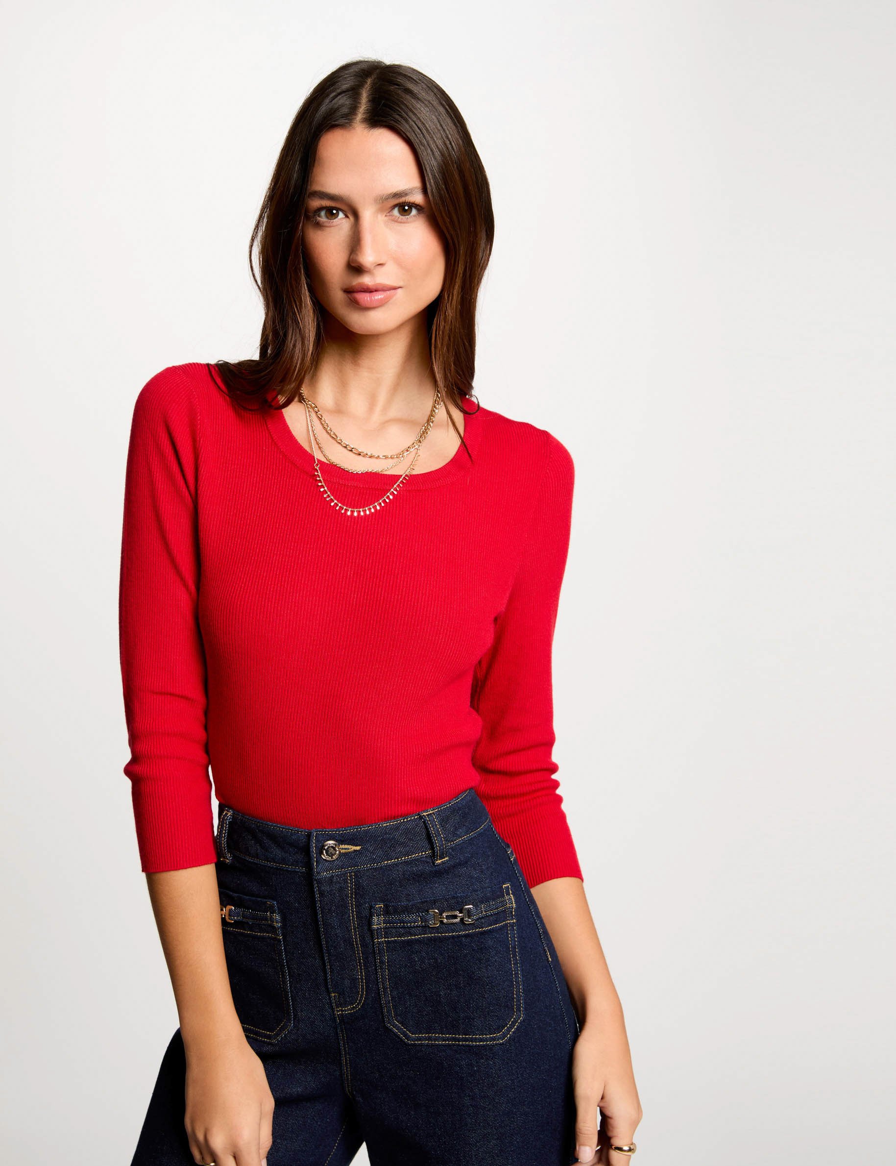 Jumper 3/4-length sleeves red women