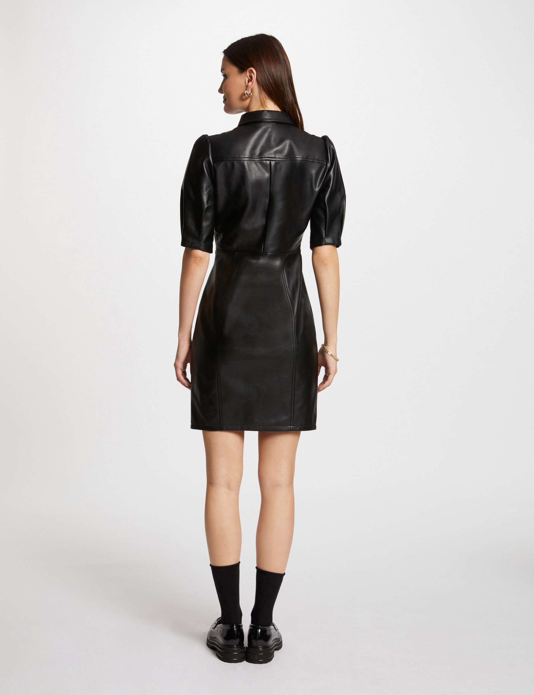 Faux leather mini dress black women