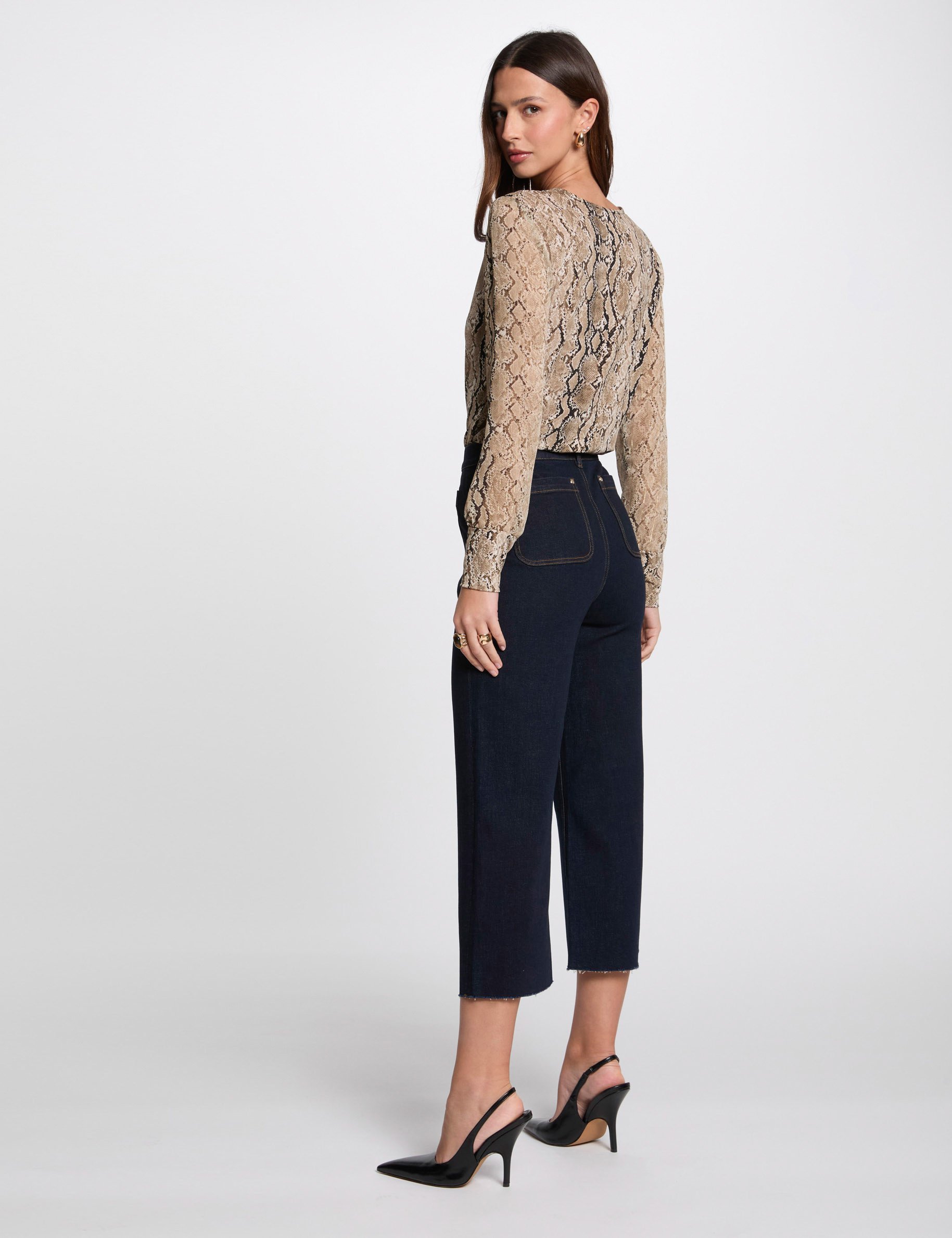 Cropped wide leg trousers raw denim women