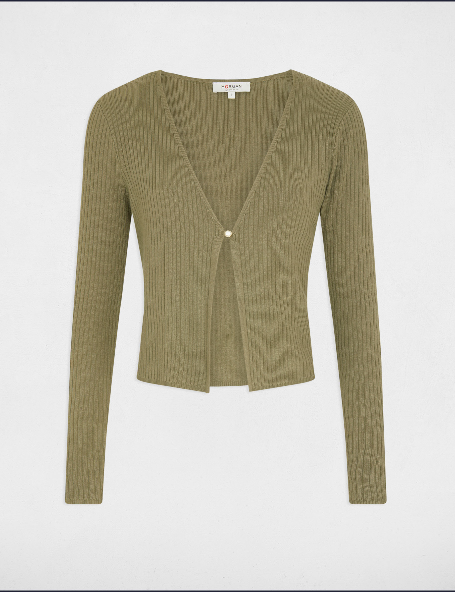 Long-sleeved ribbed cardigan khaki green women