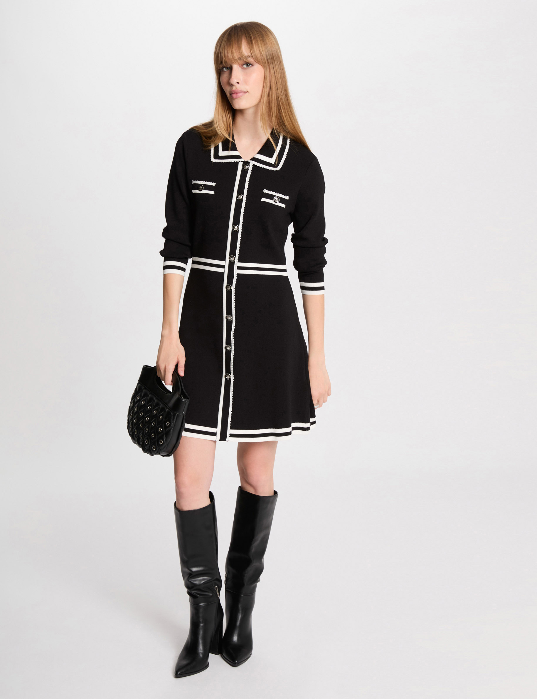 A-line mini knitted dress black women