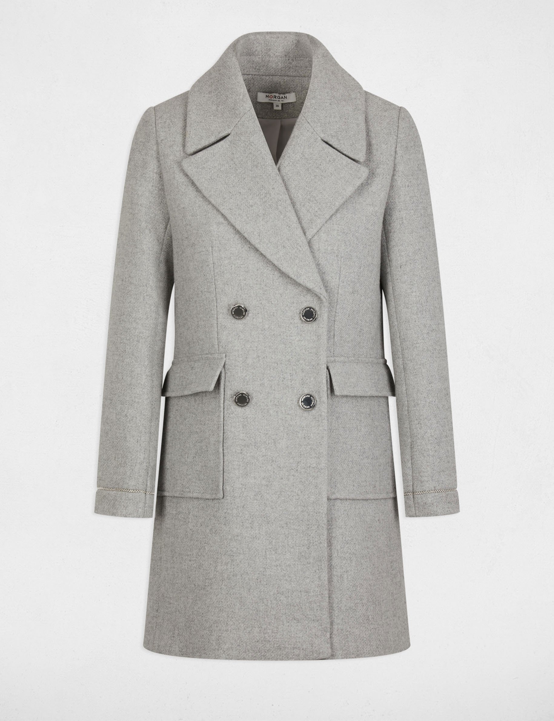 Straight buttoned coat light grey women