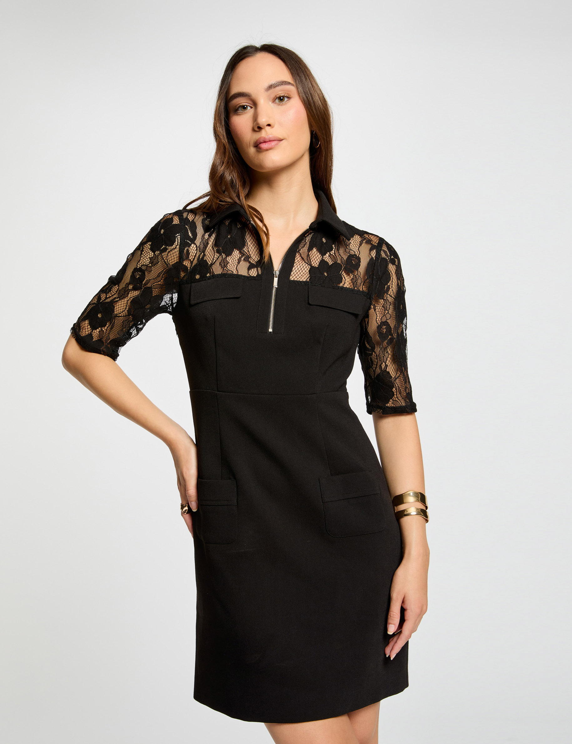 Waisted mini lace dress black women