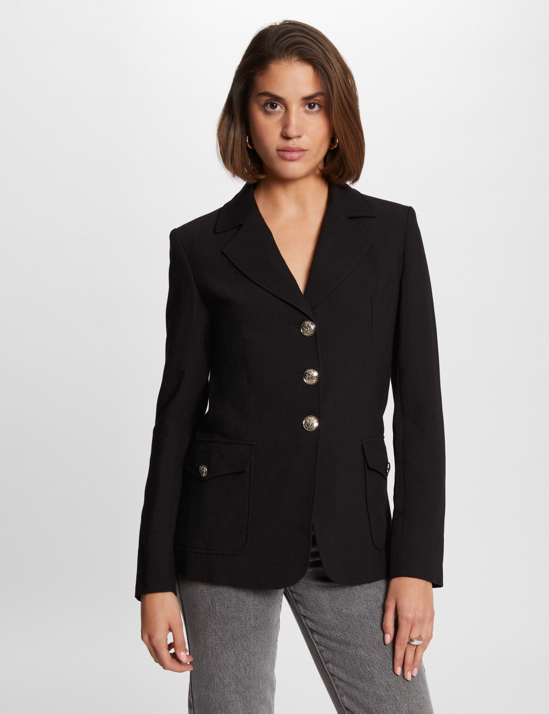 Veste cintrée boutonnée noir femme