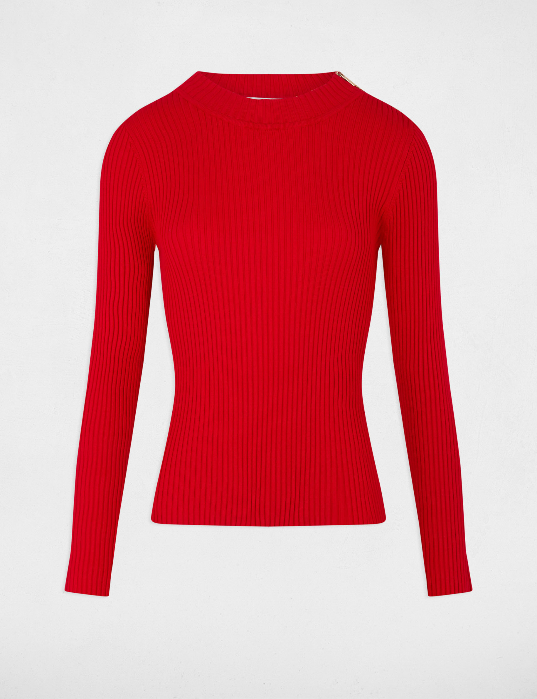 Ribbed jumper high collar red women