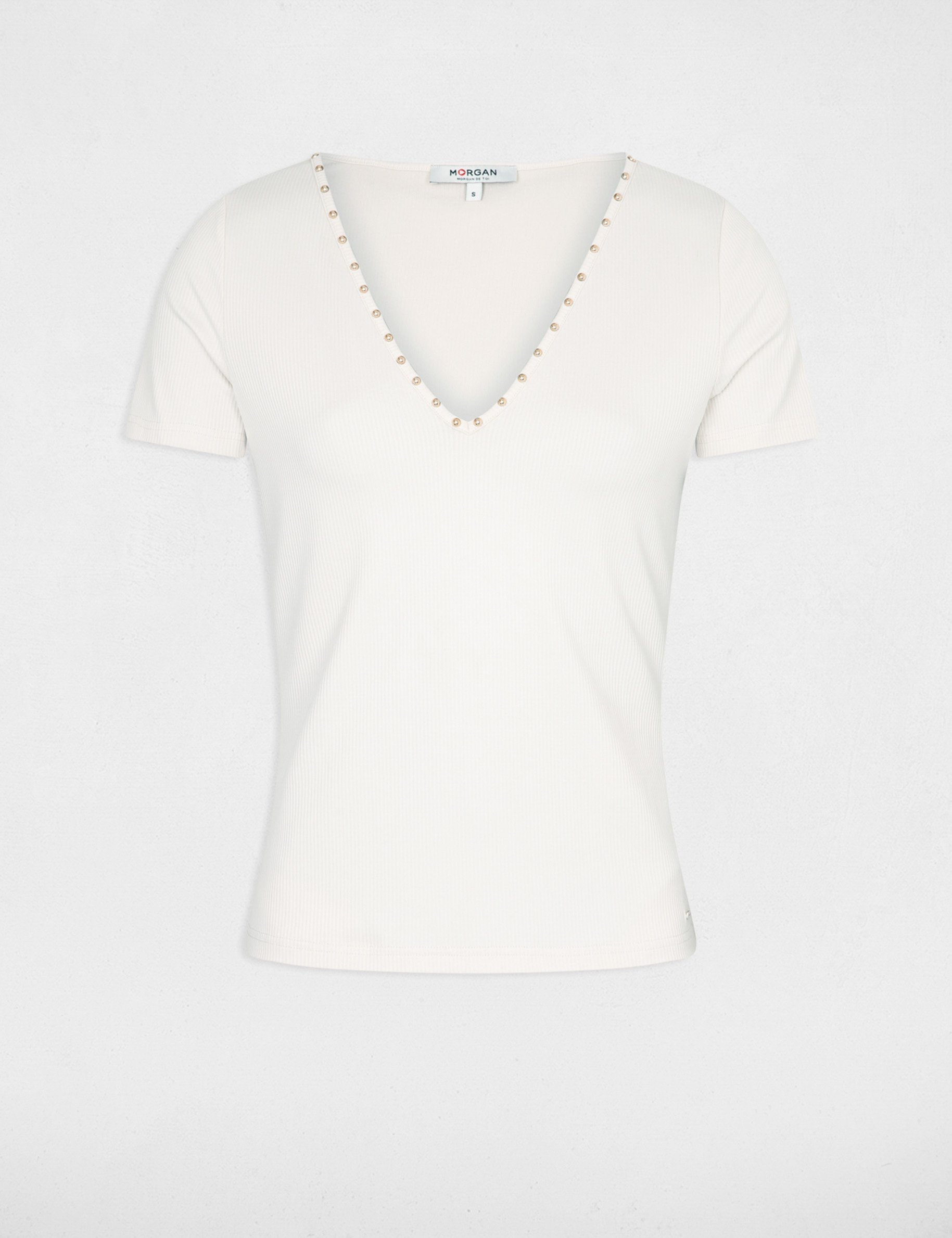 Short-sleeved t-shirt studs ivory women