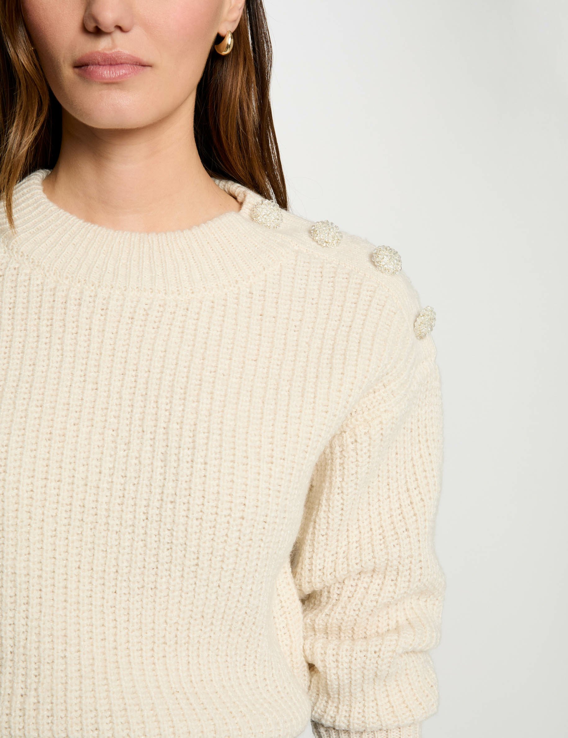 Jumper round neck and buttons ivory women