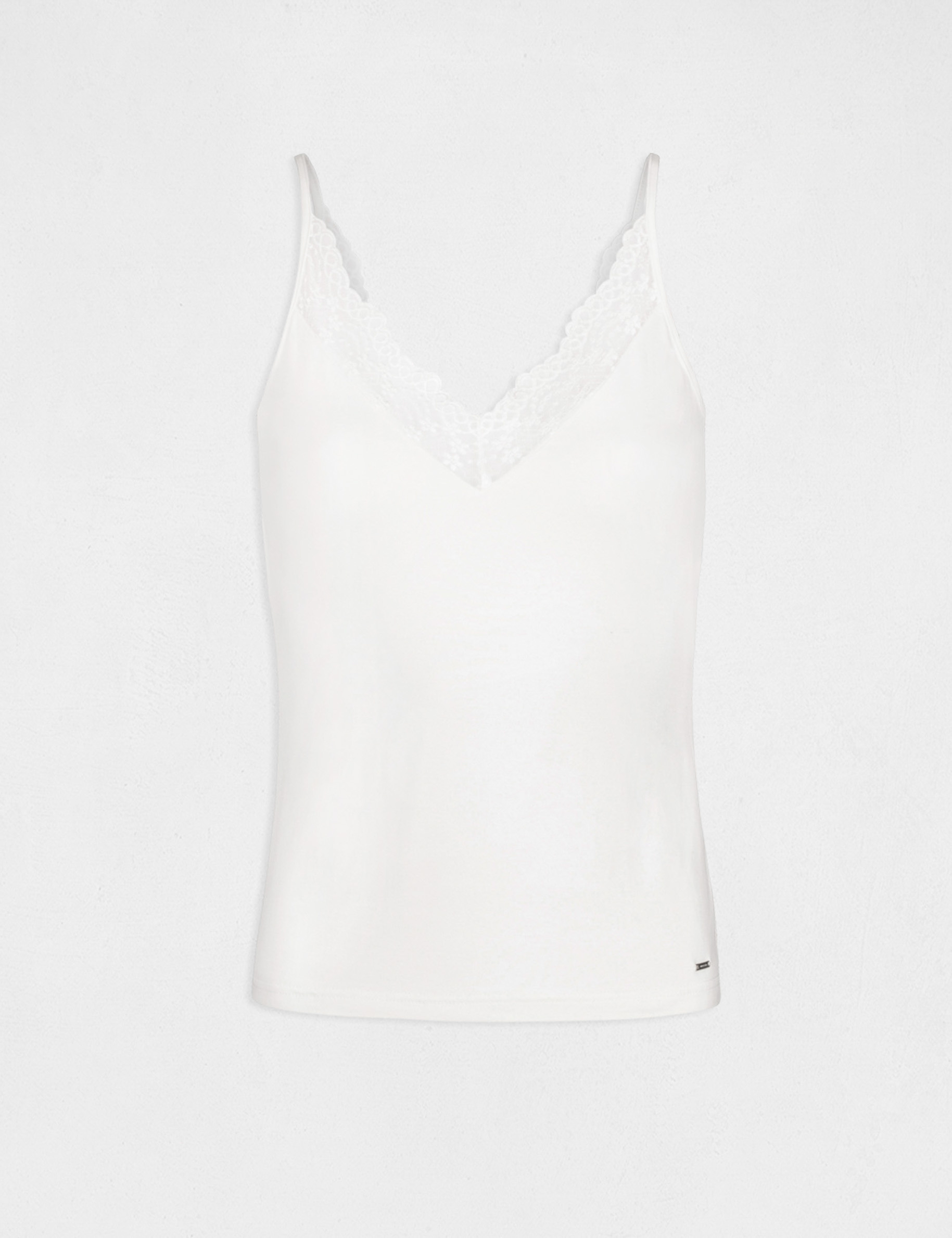 Vest top with thin straps and lace ecru ladies'
