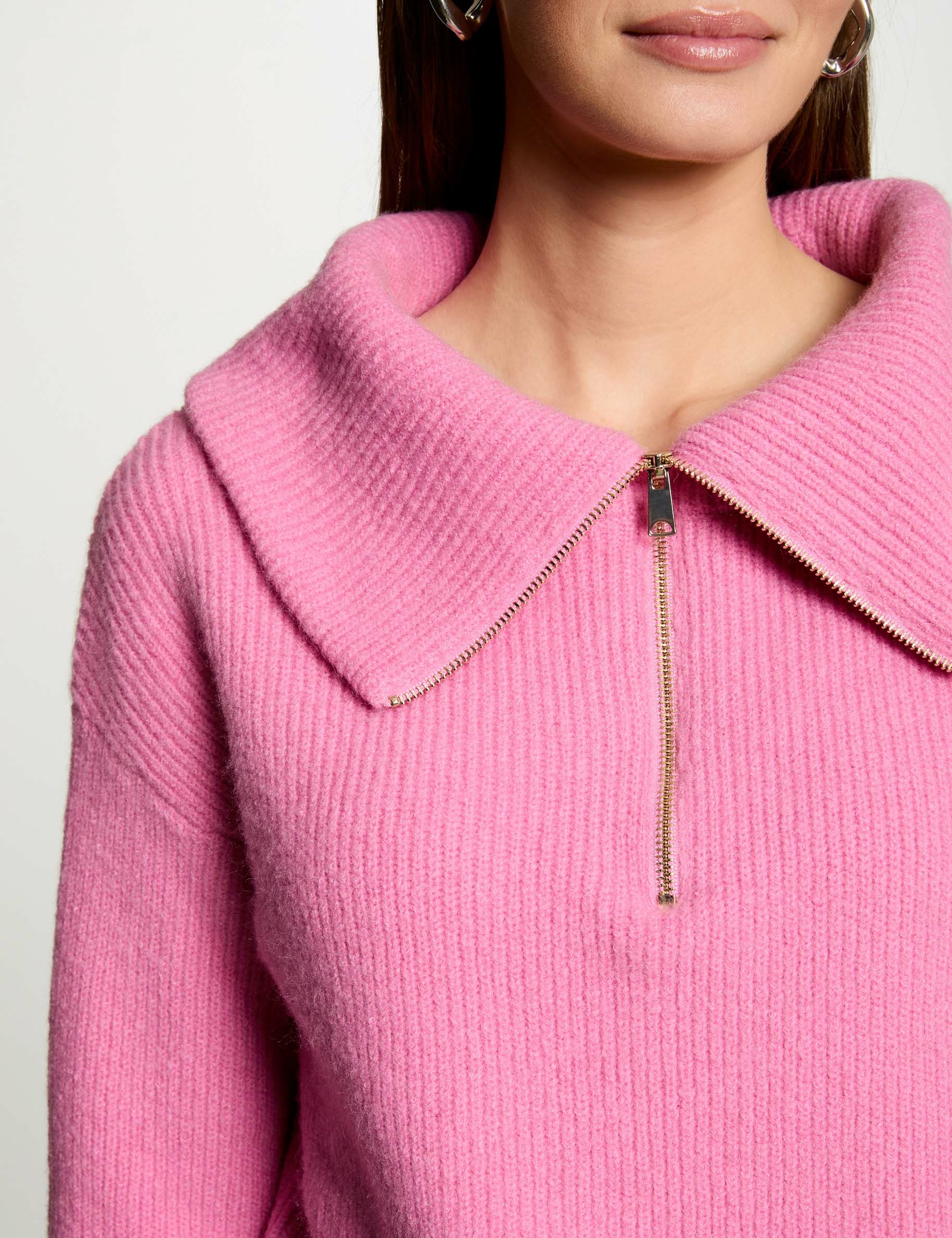 Jumper with zipped-rollneck medium pink women