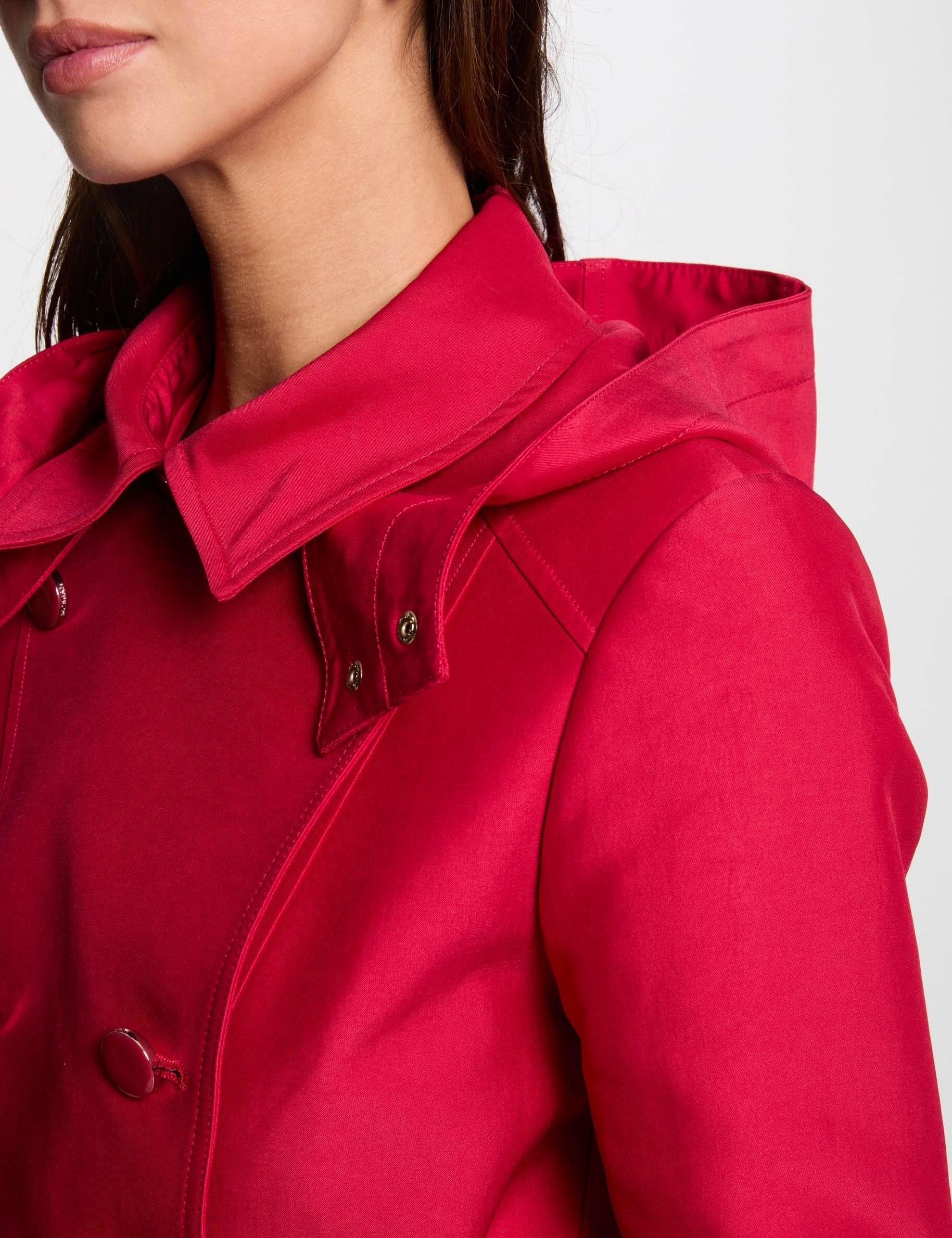 Waisted belted trenchcoat with hood red women