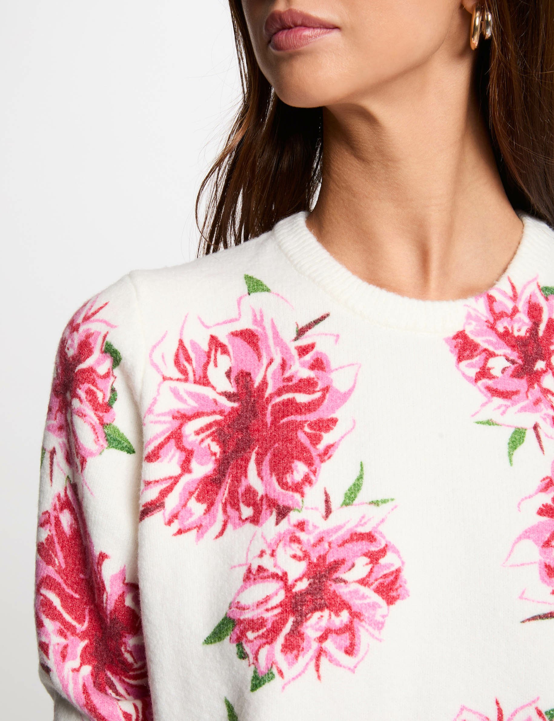 Jumper round neck floral print ivory women