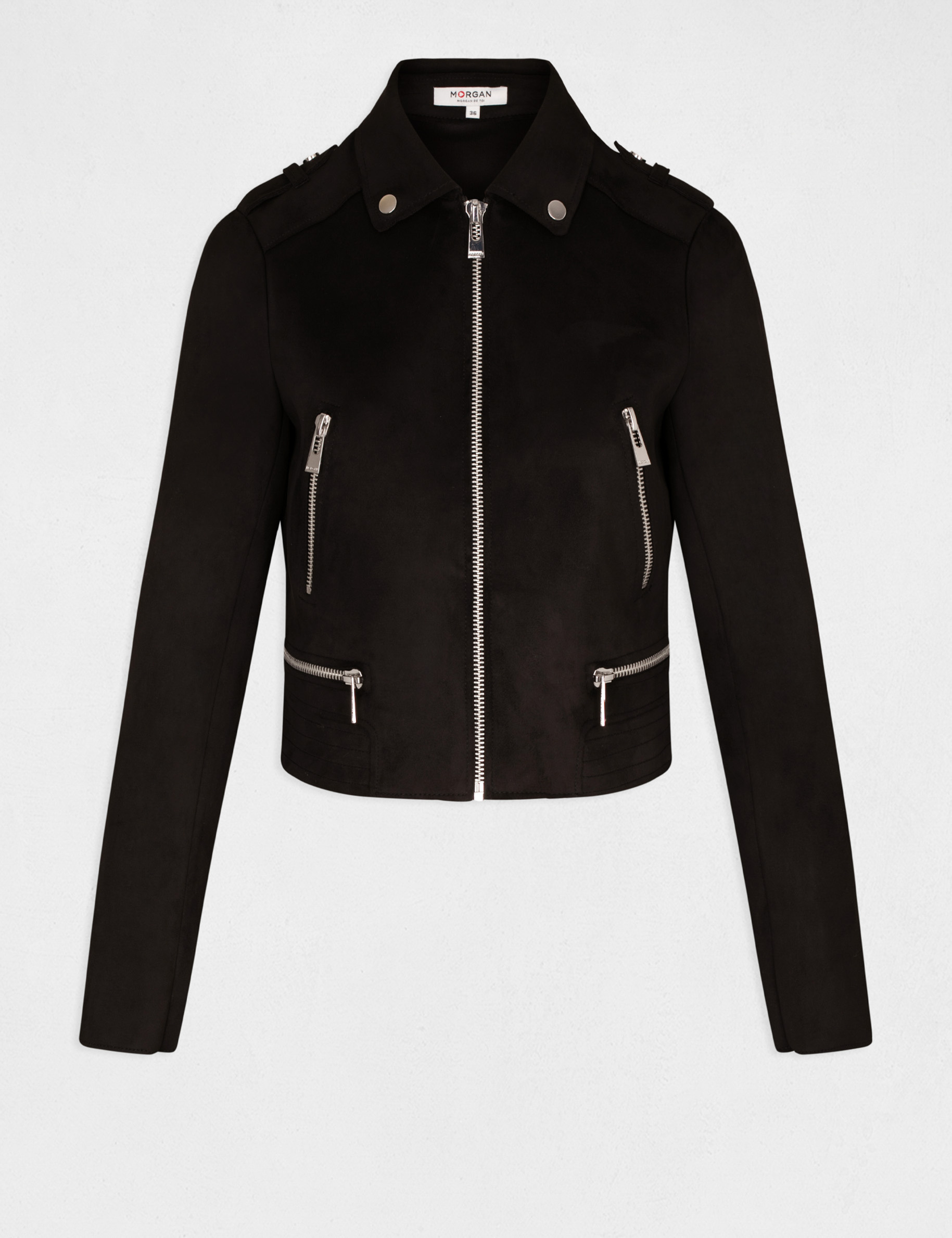 Blouson droit aspect suedine noir femme Morgan