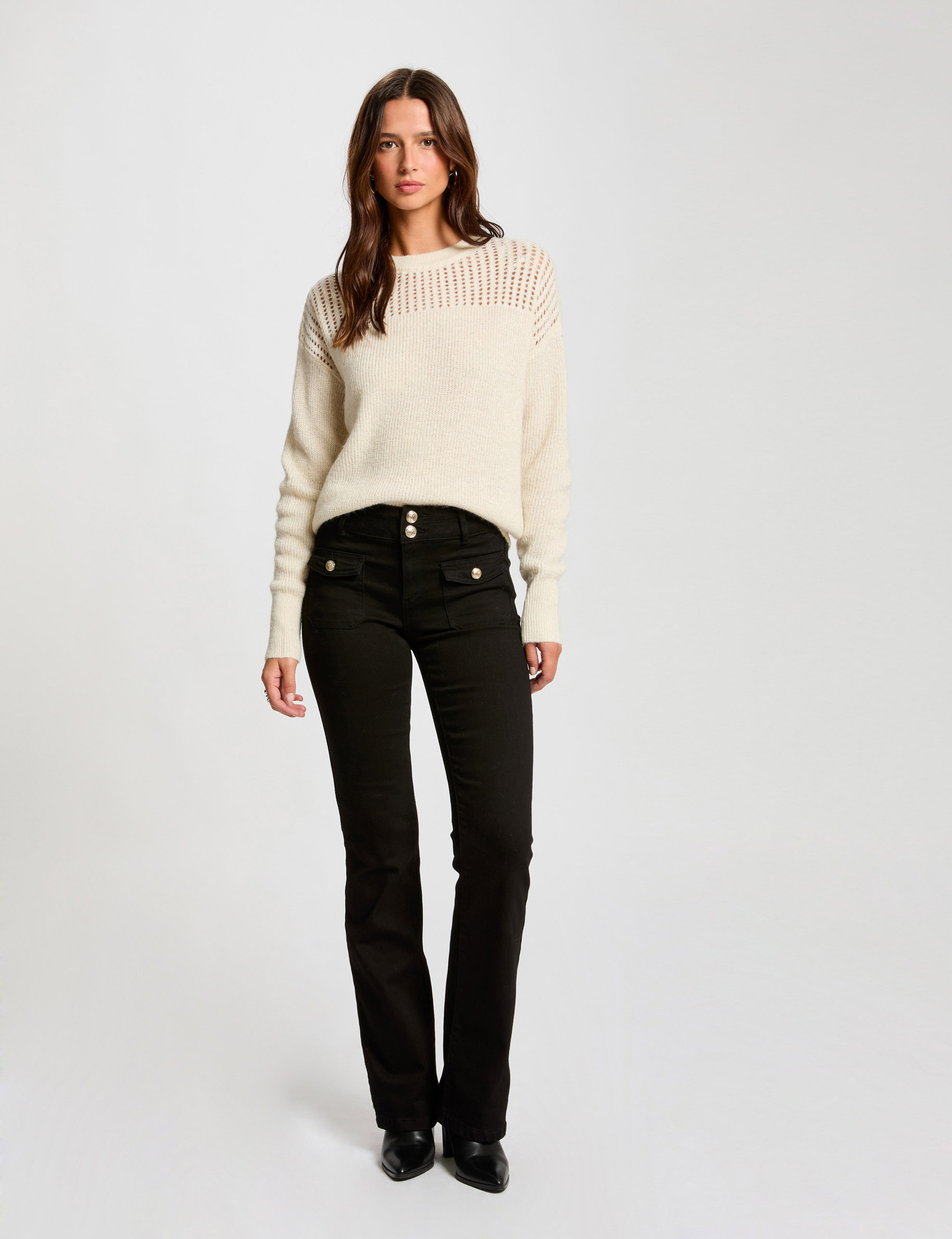 Jumper openwork details ivory women