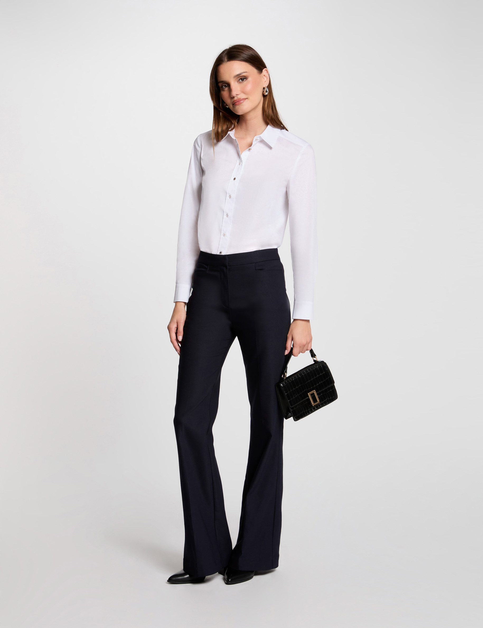 Flare trousers with darts navy women