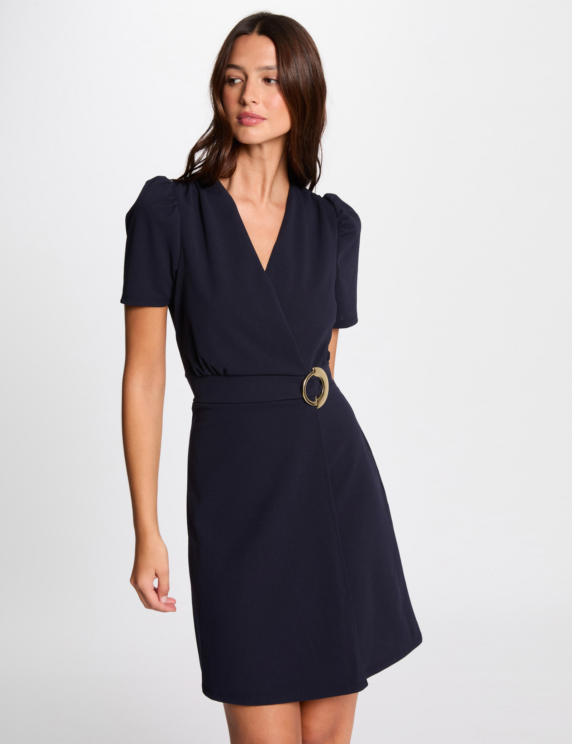 Draped waisted mini dress navy women