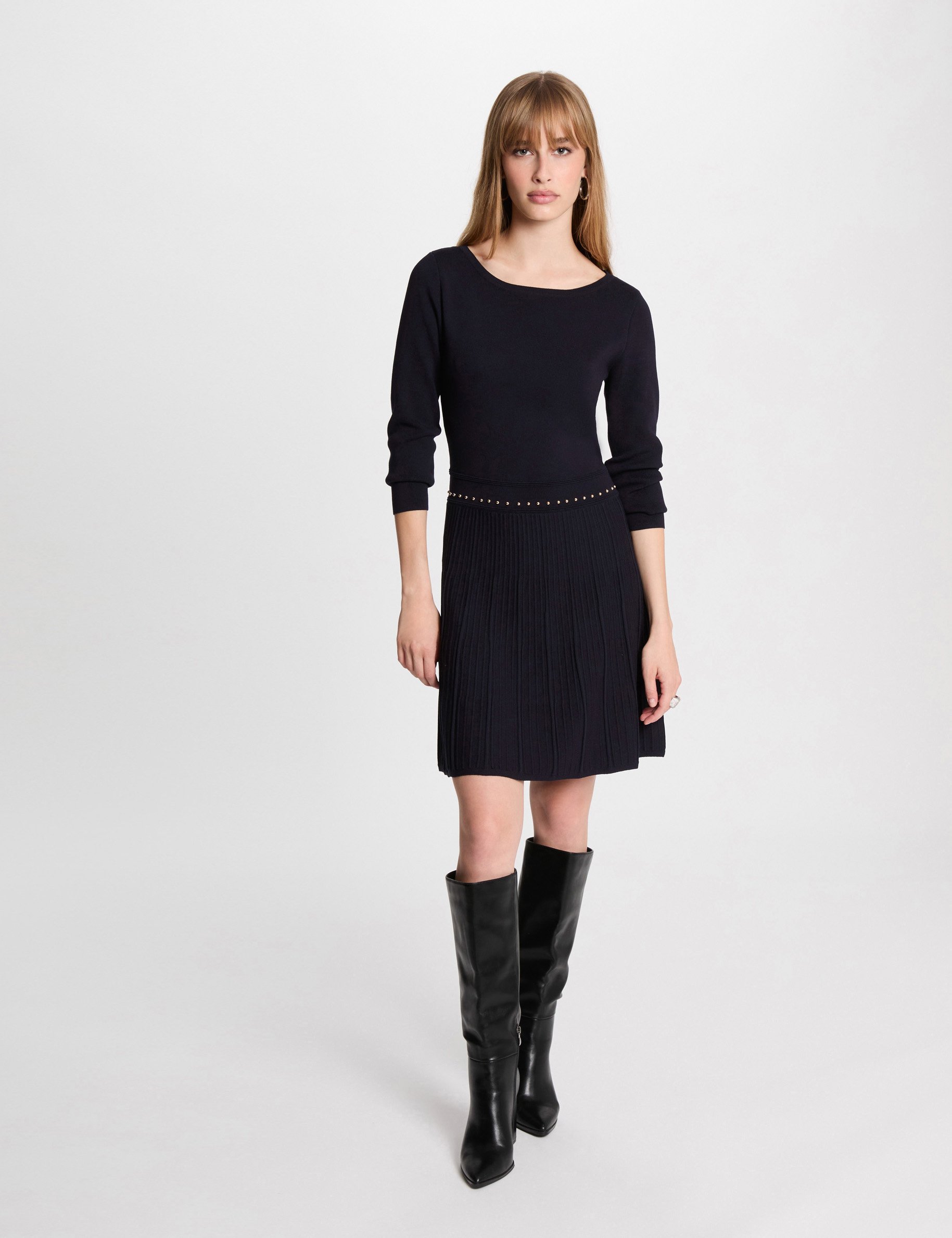 A-line mini knitted dress navy blue women