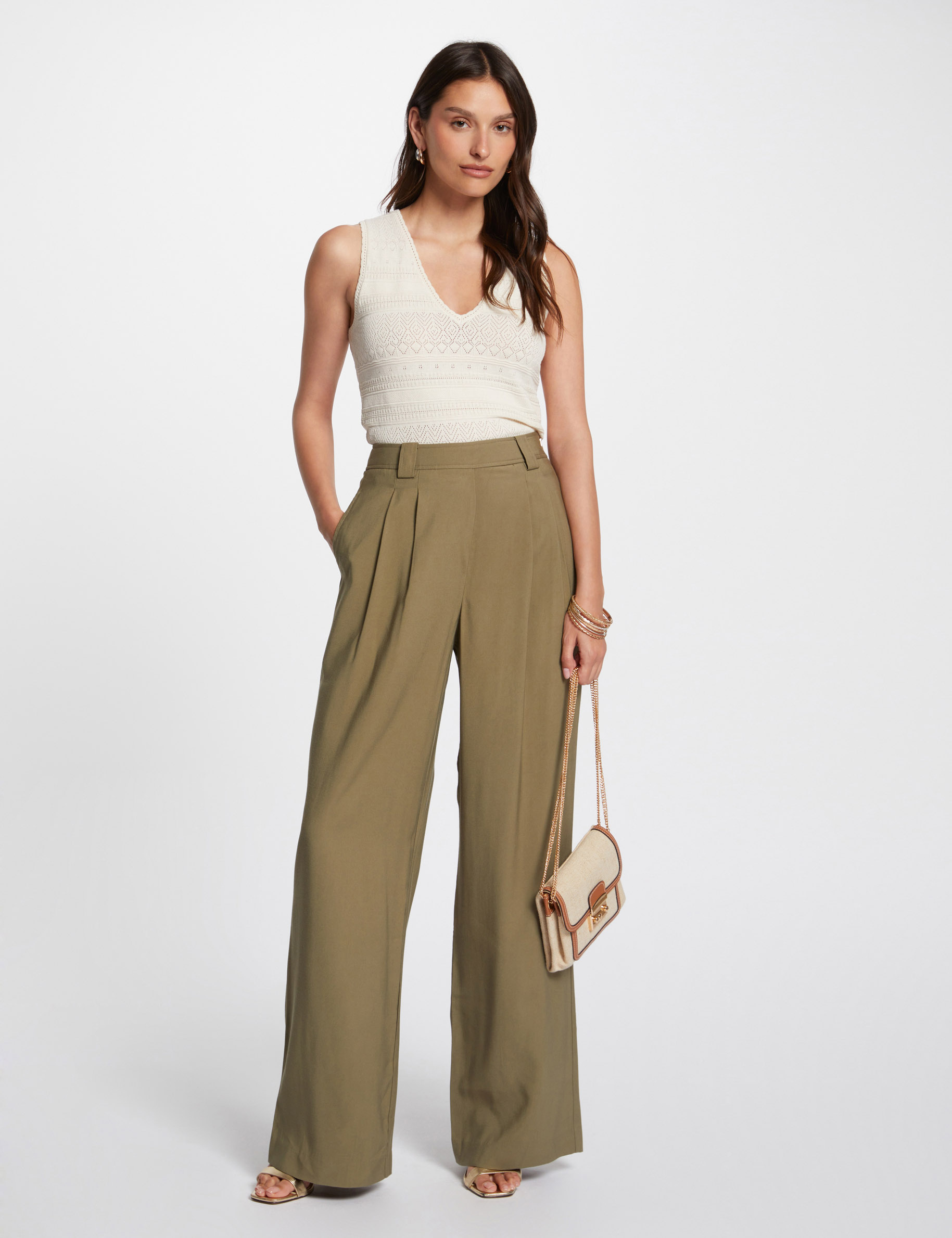 Loose wide leg trousers khaki green women