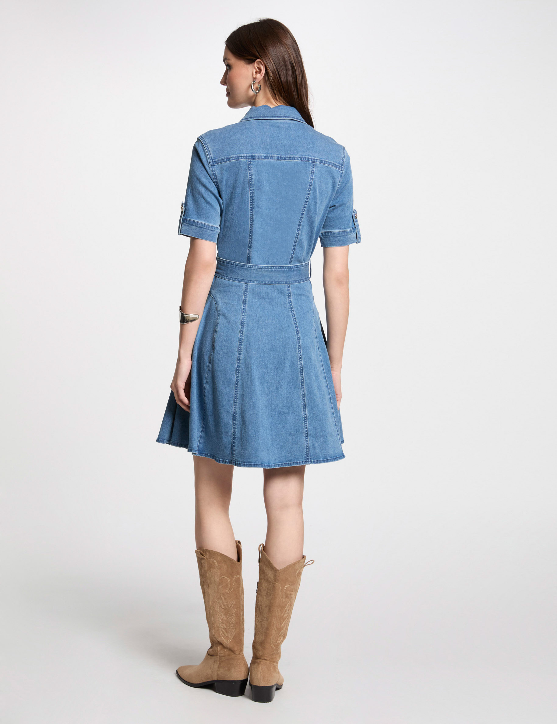 Mini skater denim dress stone wash denim women