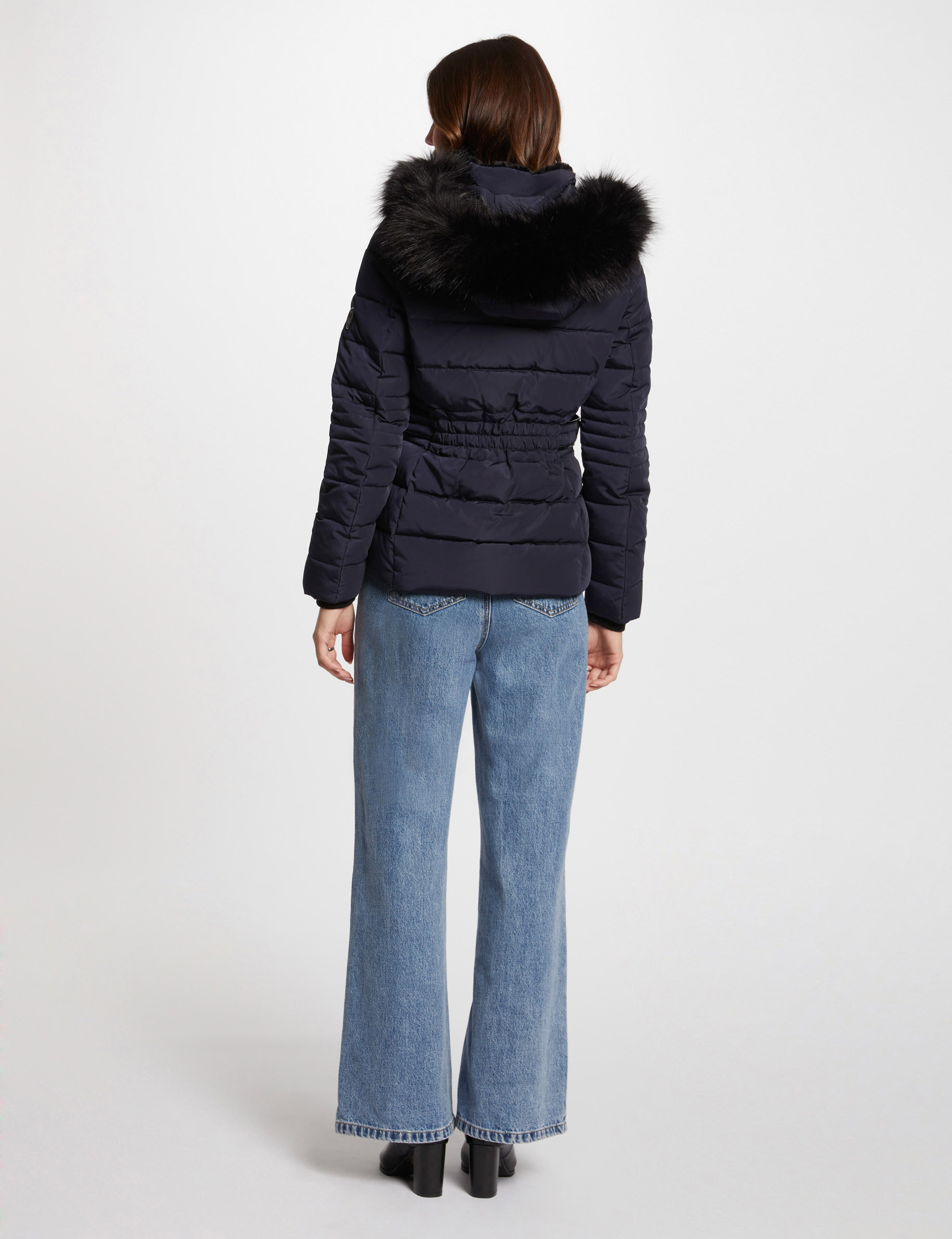 Zipped padded jacket with hood navy women