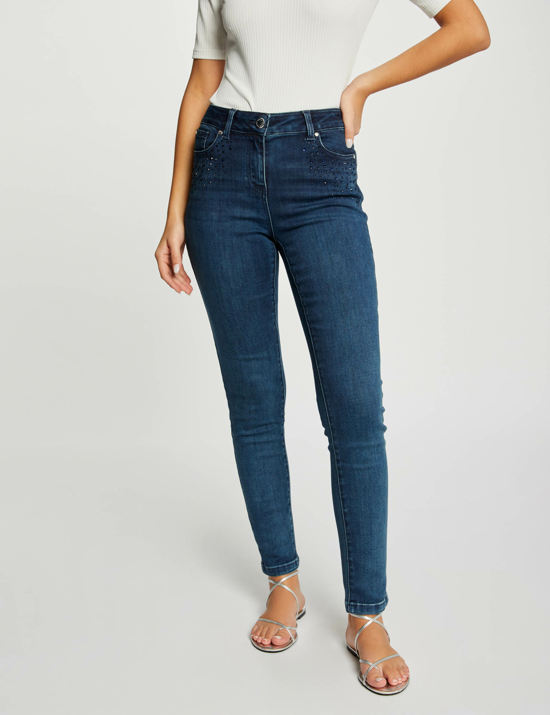 Slim jeans with rhinestones stone denim ladies'