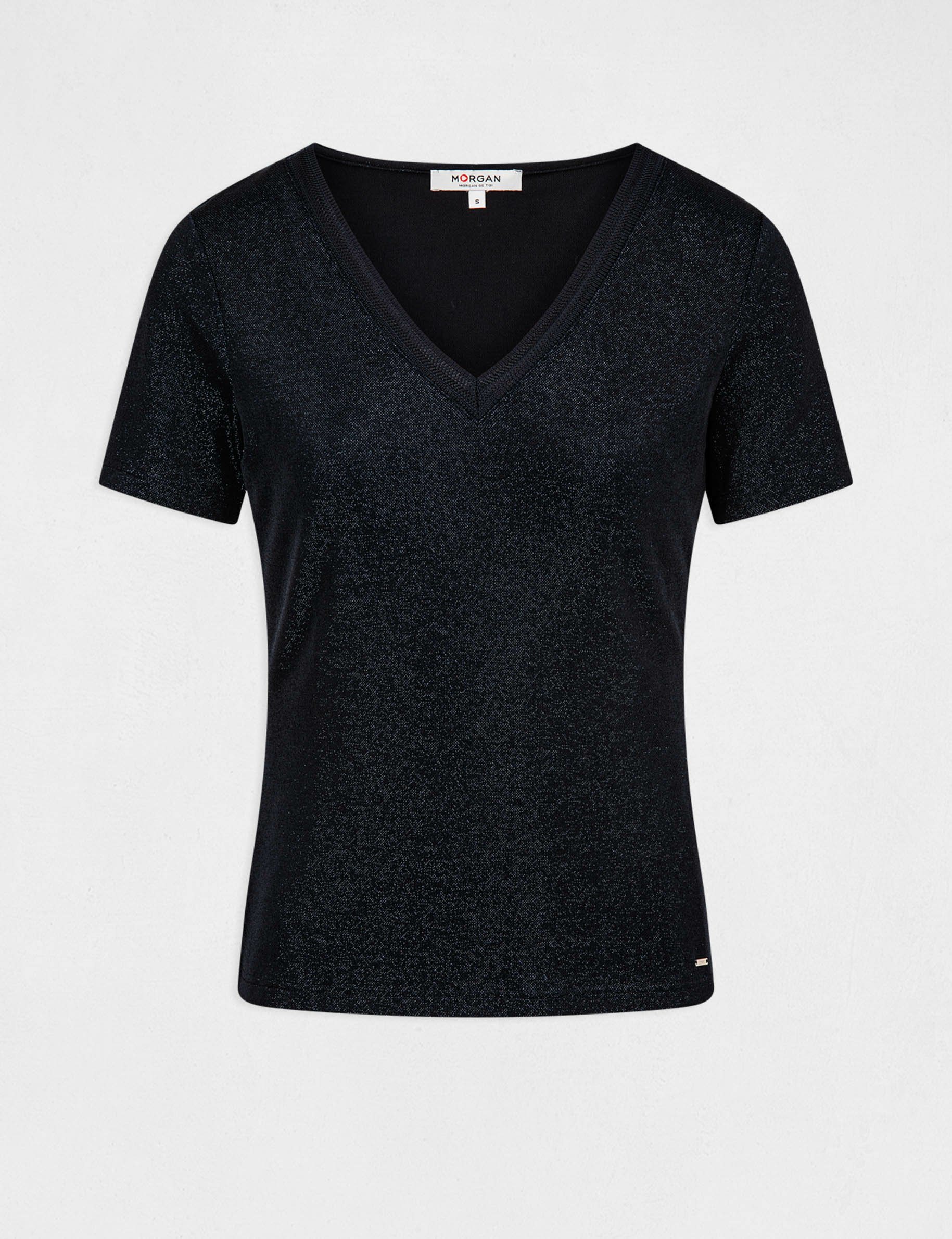 Short-sleeved t-shirt with V-neck navy blue women