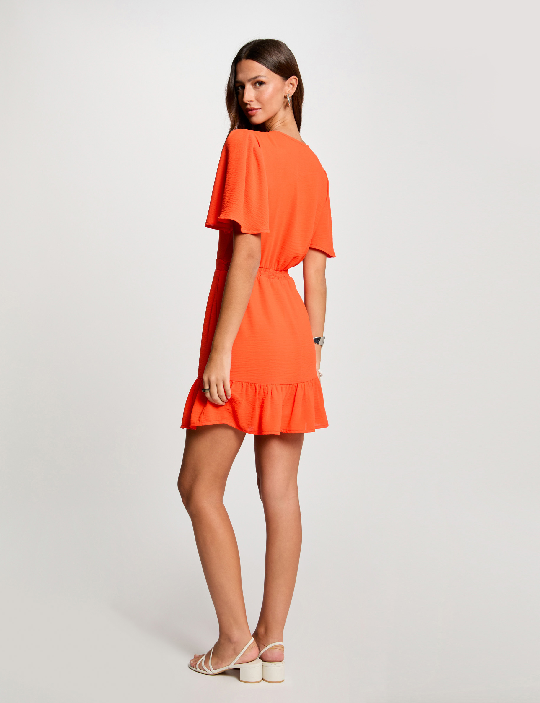 Mini A-line dress with ruffles dark orange women