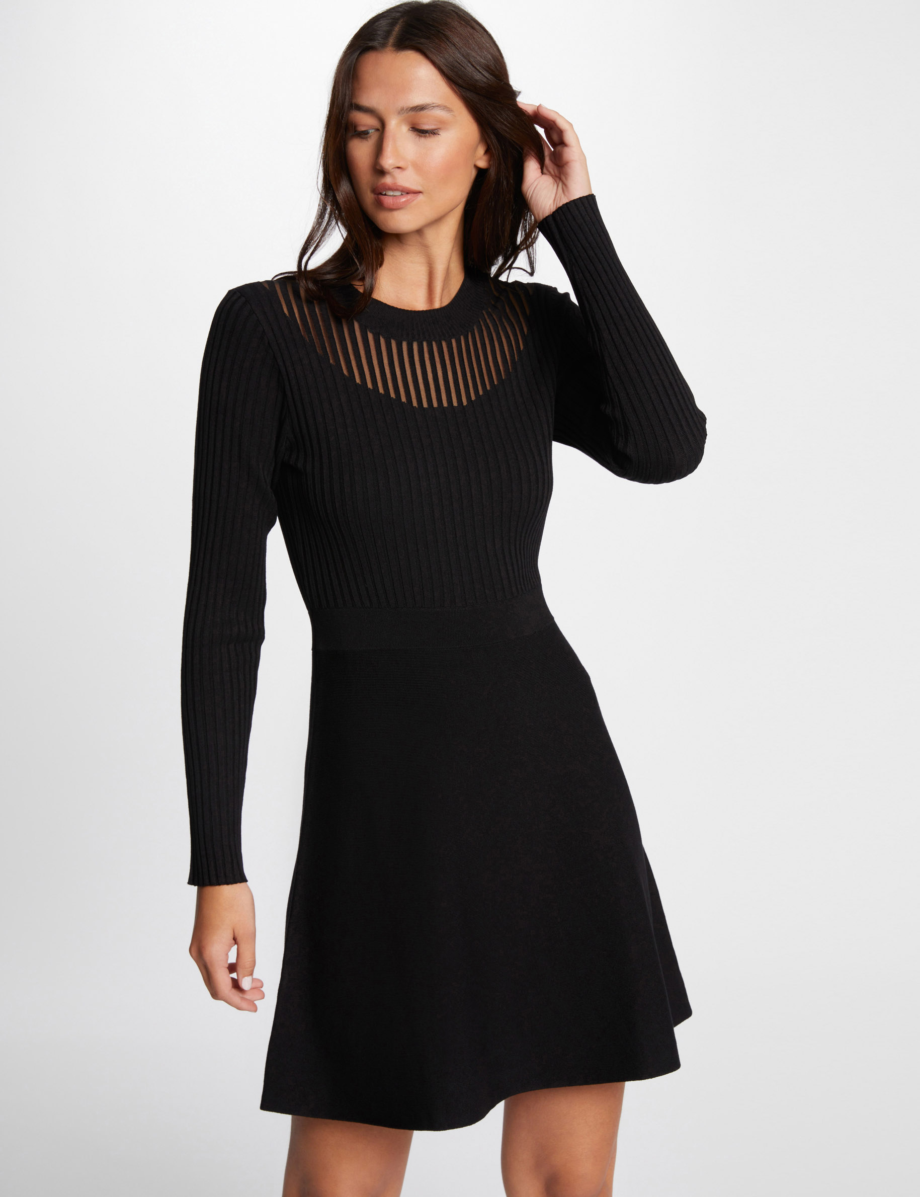 Robe tricot courte trapèze noir femme