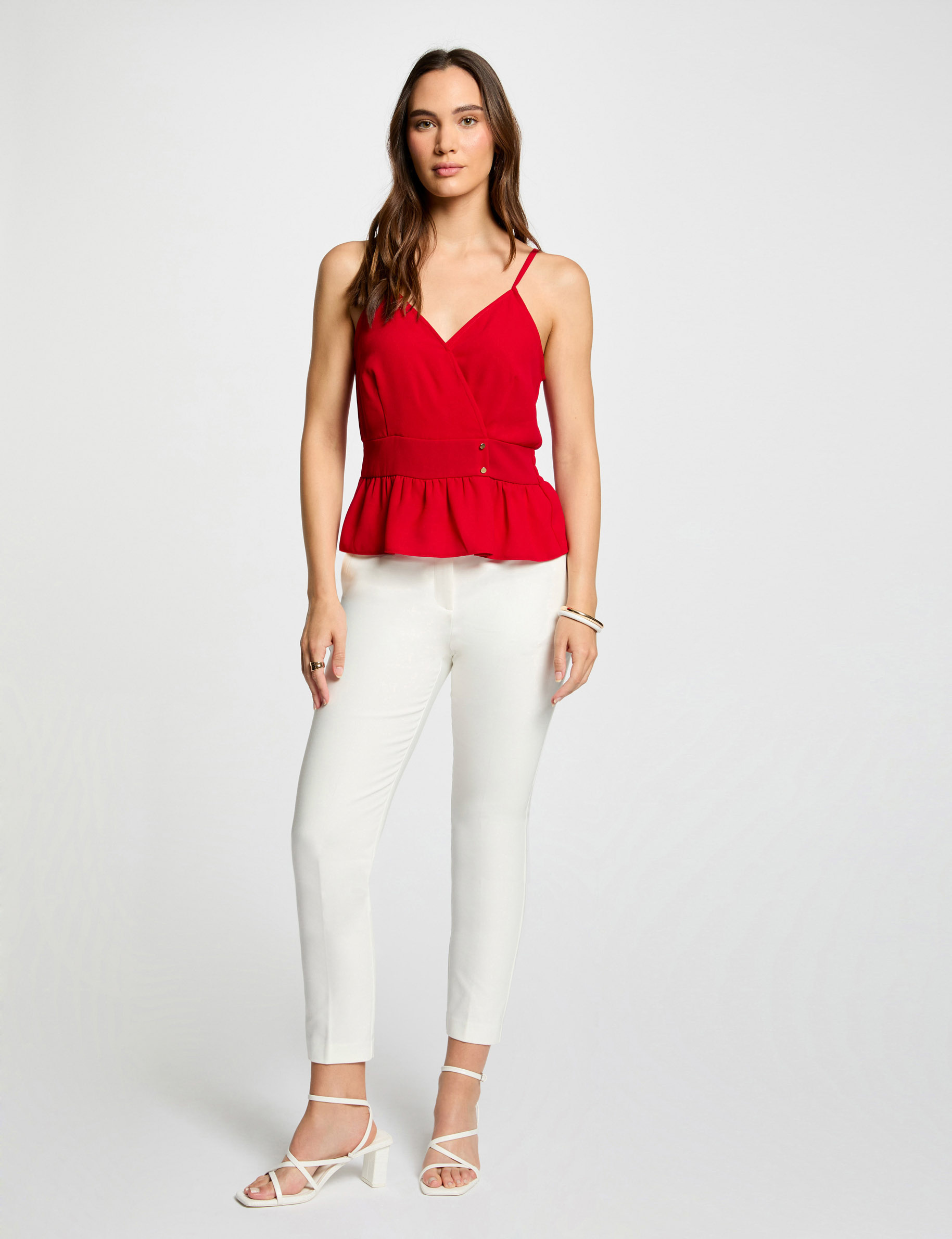 Top thin straps and ruffles red women