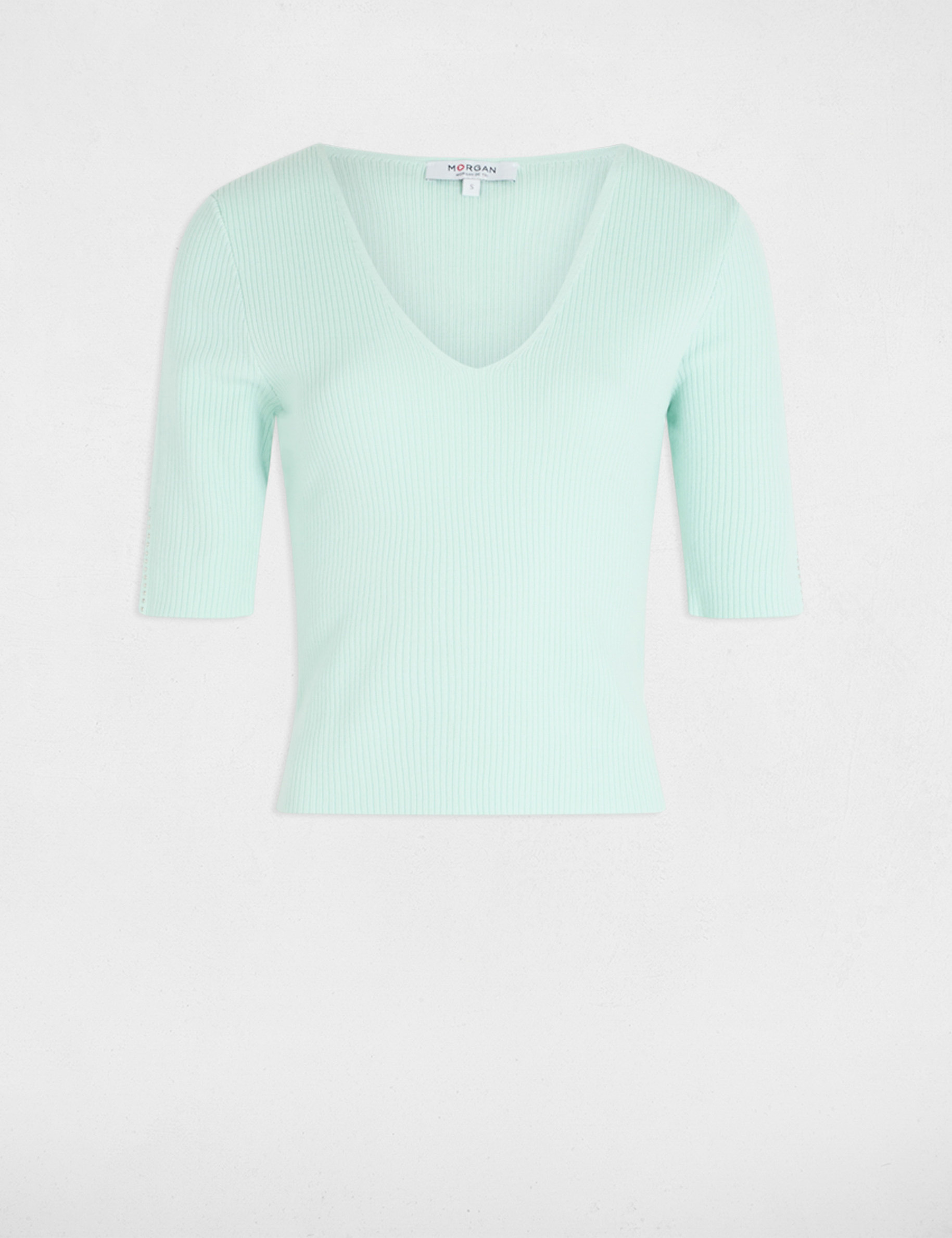 Jumper with V-neck light green women