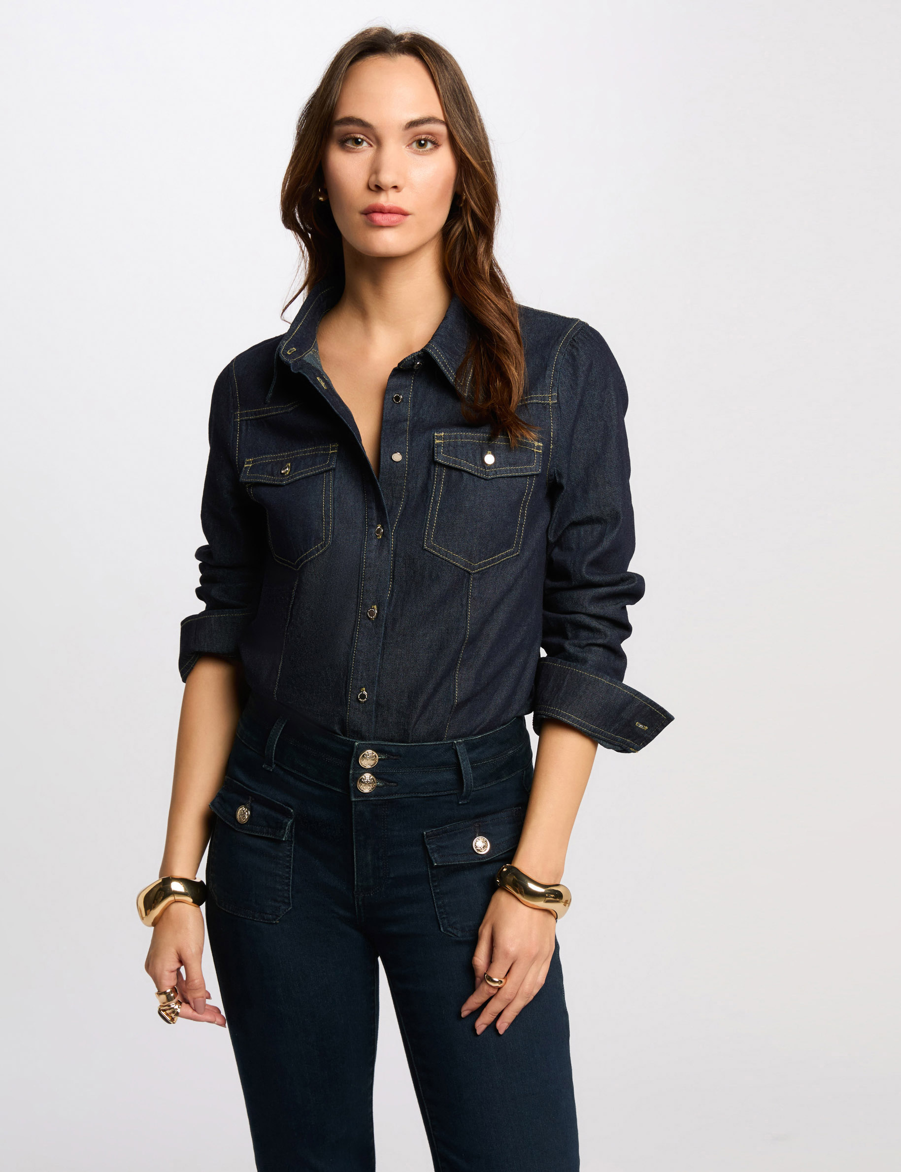 Long-sleeved shirt raw denim women