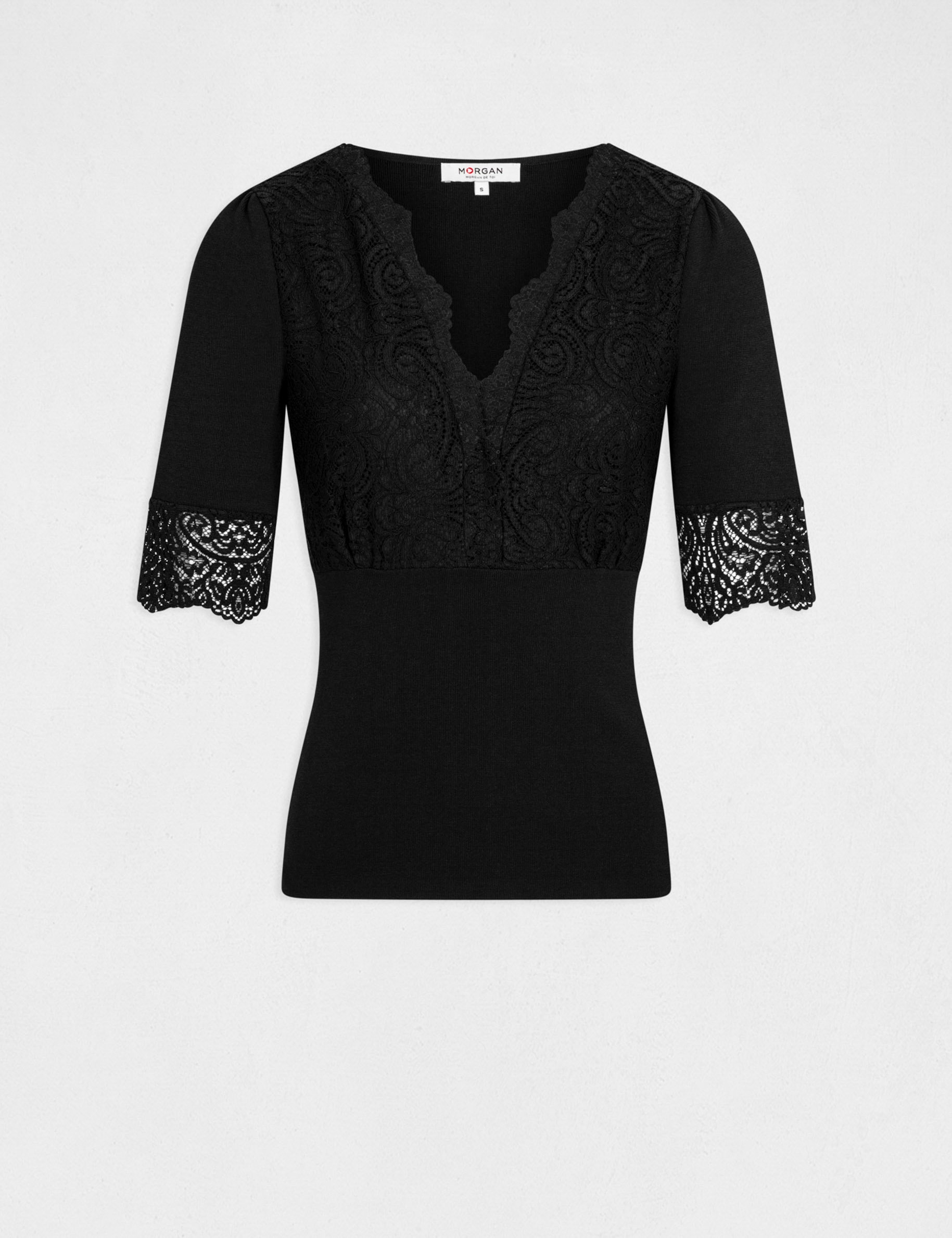 Short sleeved jumper with lace black ladies