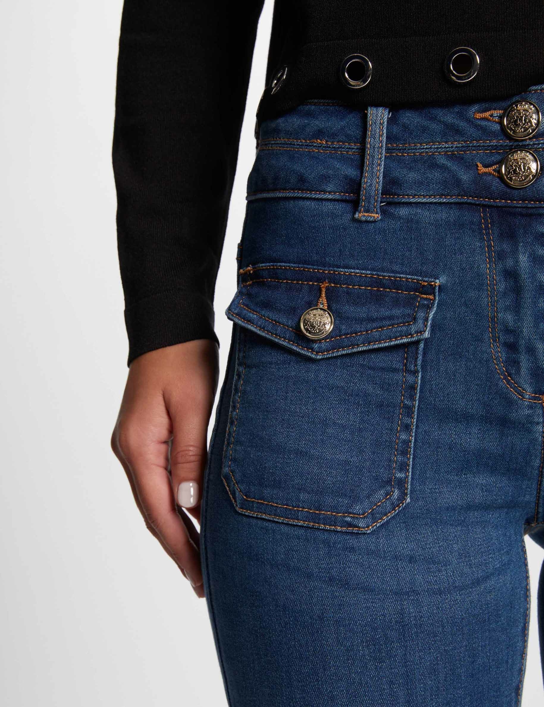 Bootcut jeans pockets buttons stone wash denim women