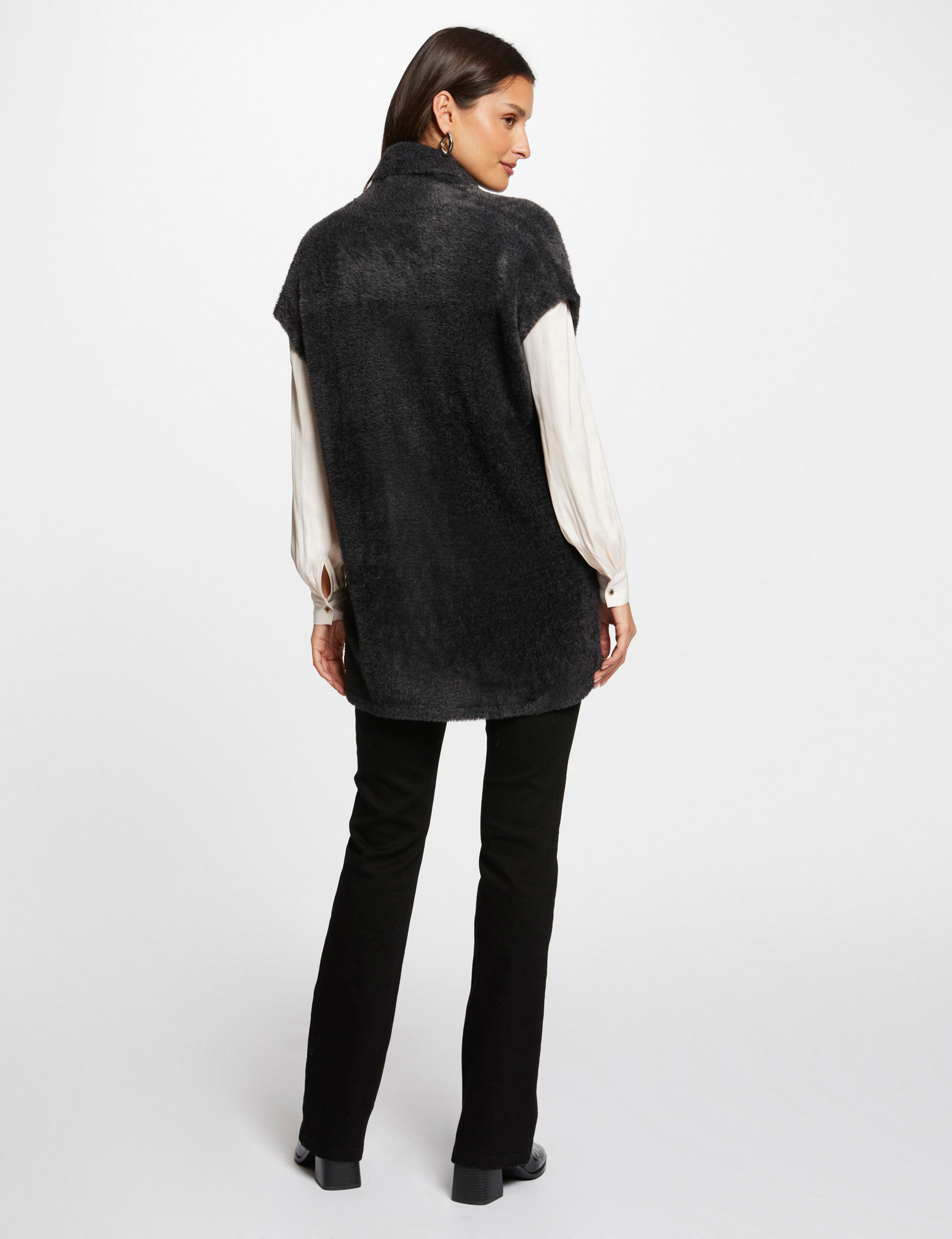 Short-sleeved fur cardigan anthracite grey women